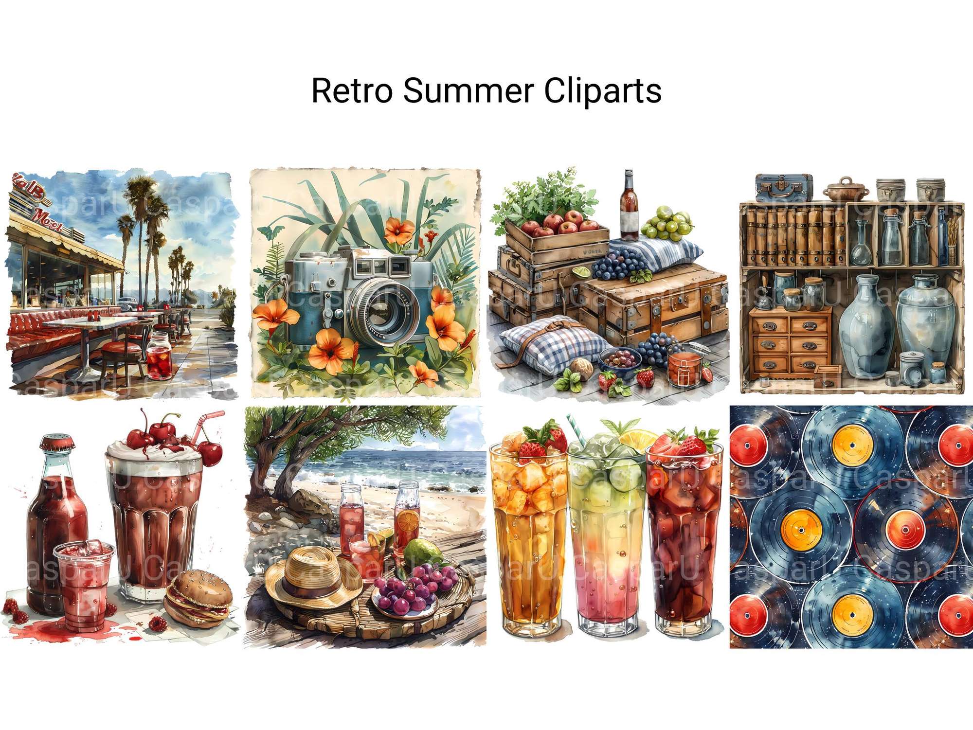 Retro Summer Clipart - CraftNest - Digital Crafting and Art