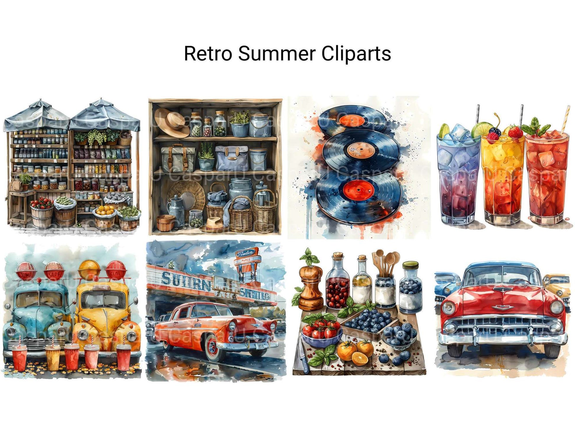 Retro Summer Clipart - CraftNest - Digital Crafting and Art