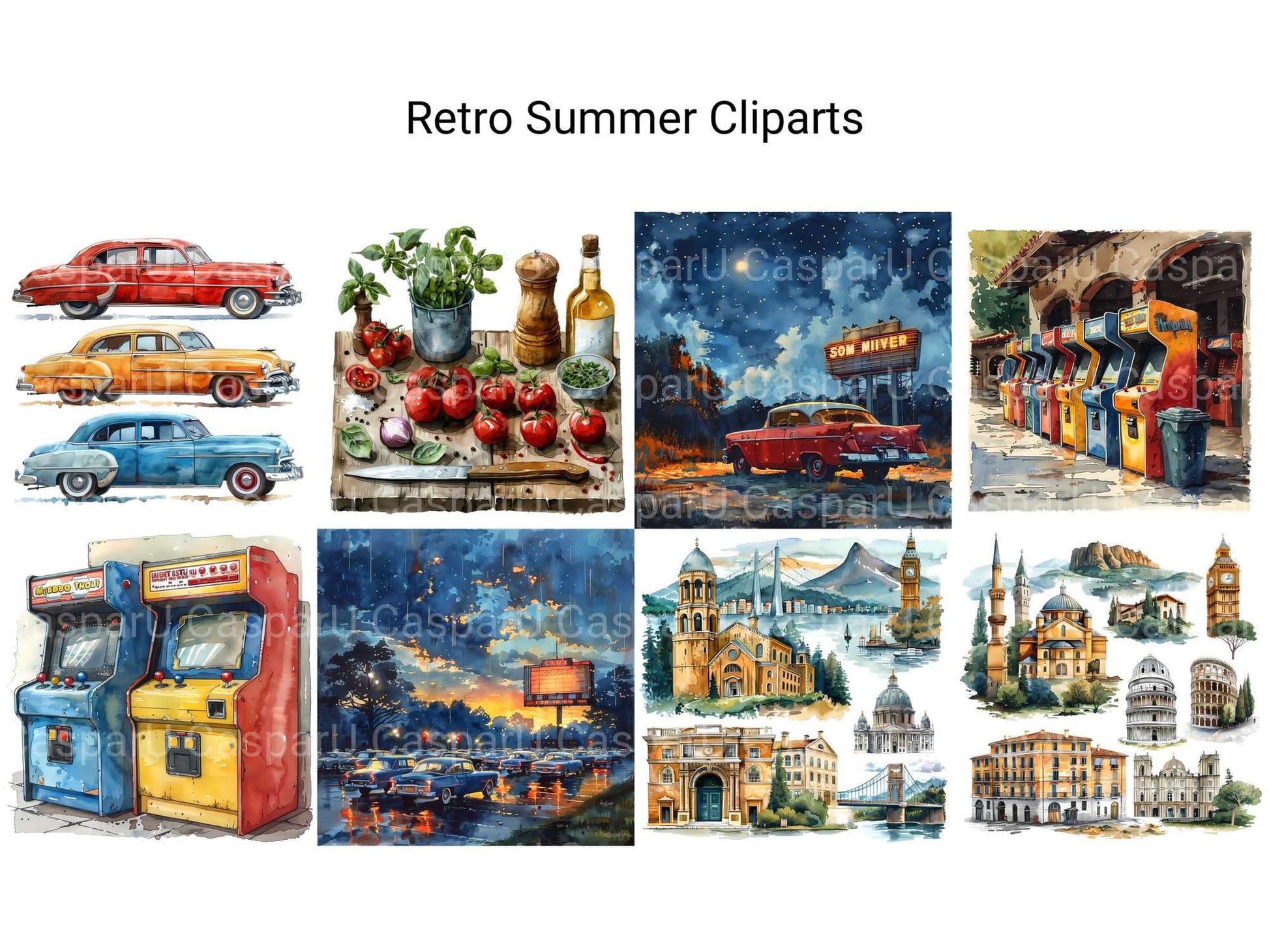 Retro Summer Clipart - CraftNest - Digital Crafting and Art