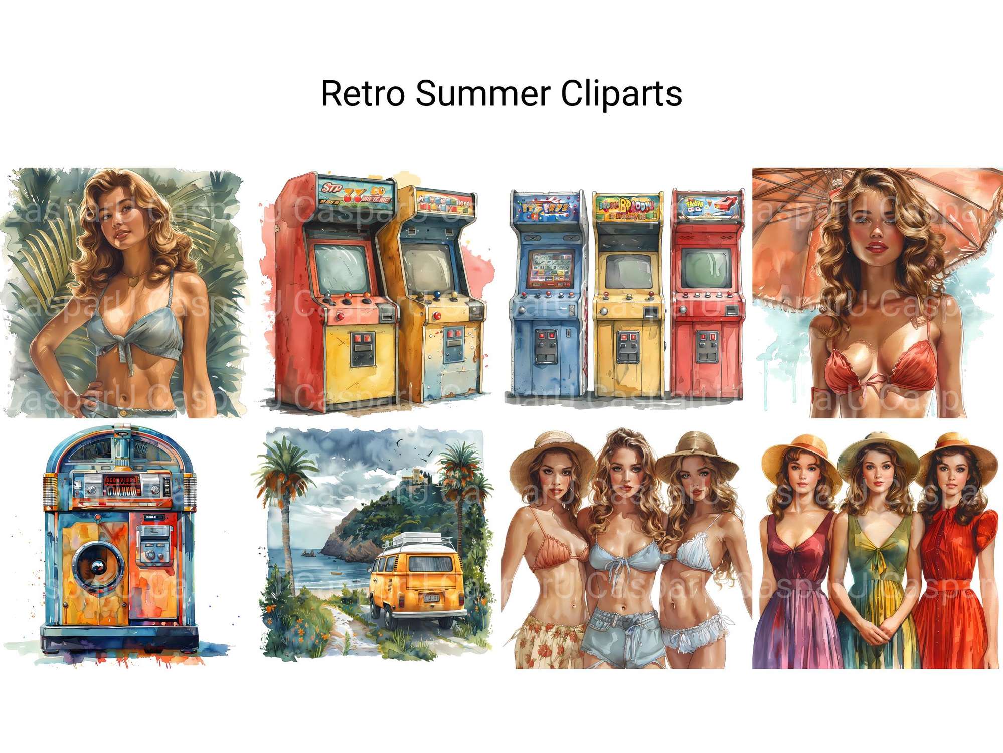 Retro Summer Clipart - CraftNest - Digital Crafting and Art