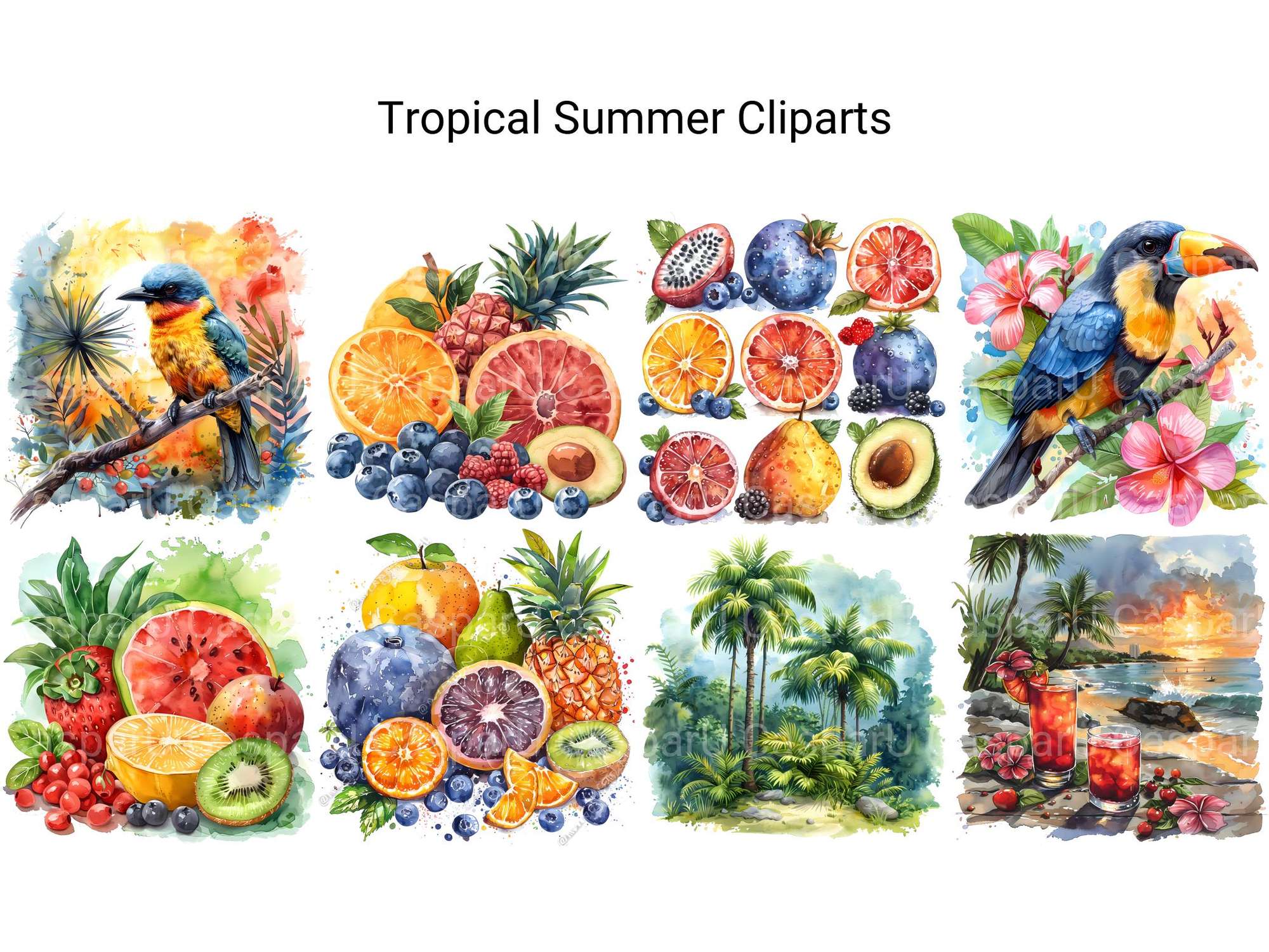 Tropical Summer Clipart - CraftNest - Digital Crafting and Art