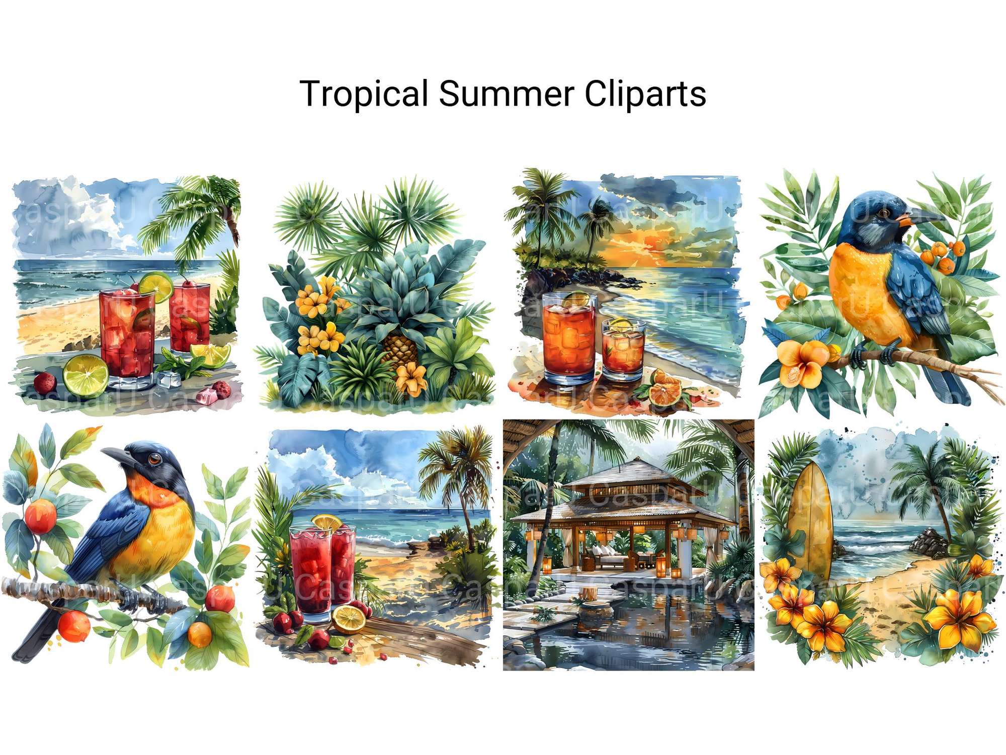 Tropical Summer Clipart - CraftNest - Digital Crafting and Art