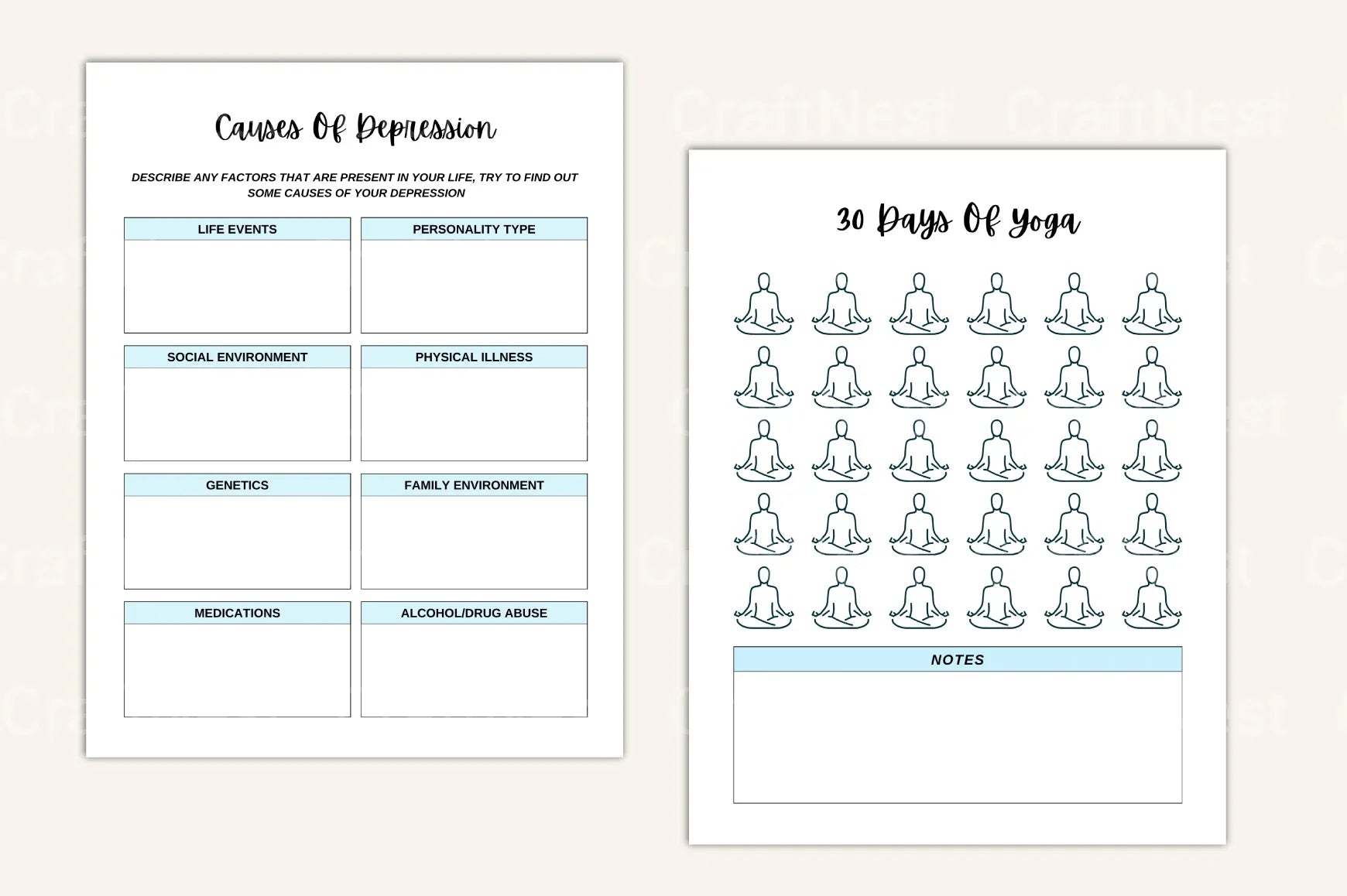 Anxiety and Depression Workbook for Mental Health - CraftNest - Digital Crafting and Art