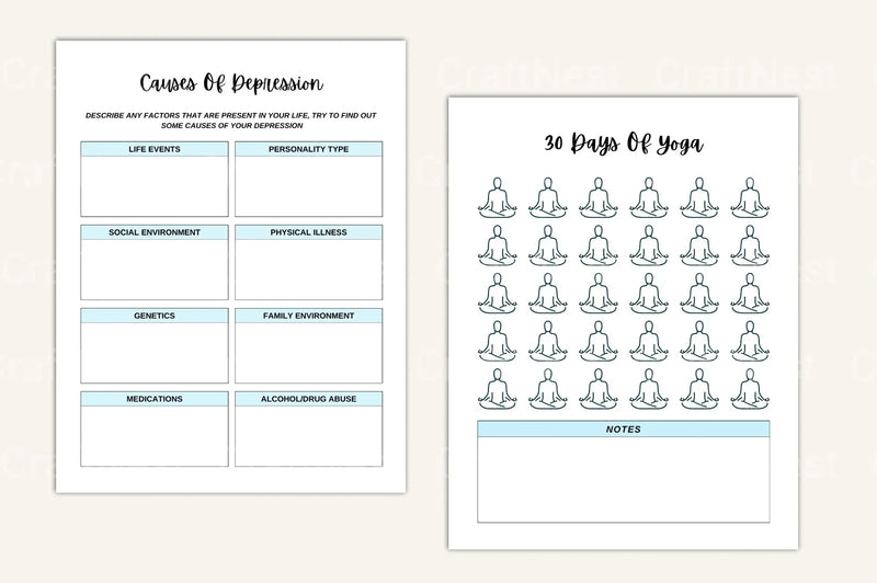Anxiety and Depression Workbook for Mental Health - CraftNest - Digital Crafting and Art