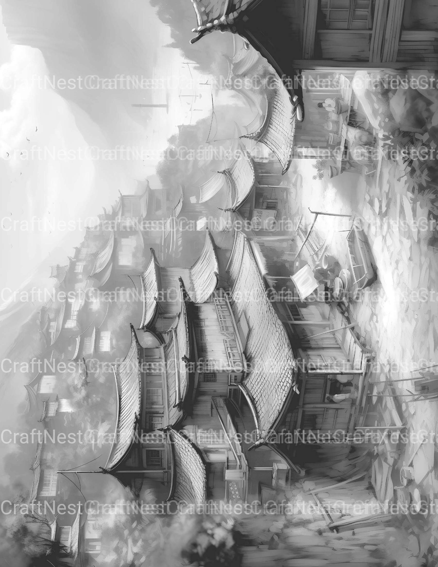 Old Chinese Village Coloring Book - CraftNest - Digital Crafting and Art