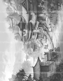 Old Chinese Village Coloring Book - CraftNest - Digital Crafting and Art