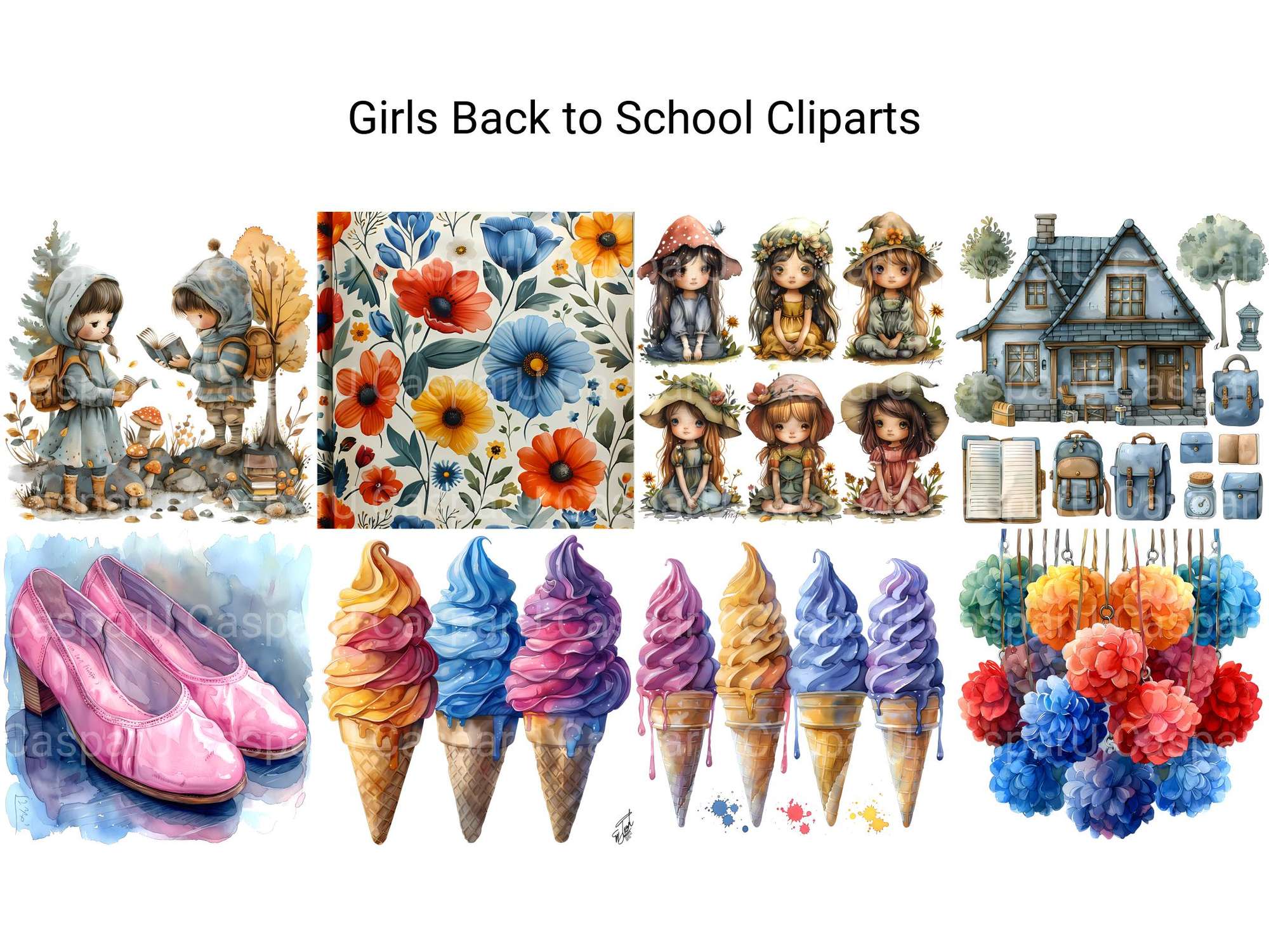 Girls Back To School Clipart - CraftNest - Digital Crafting and Art