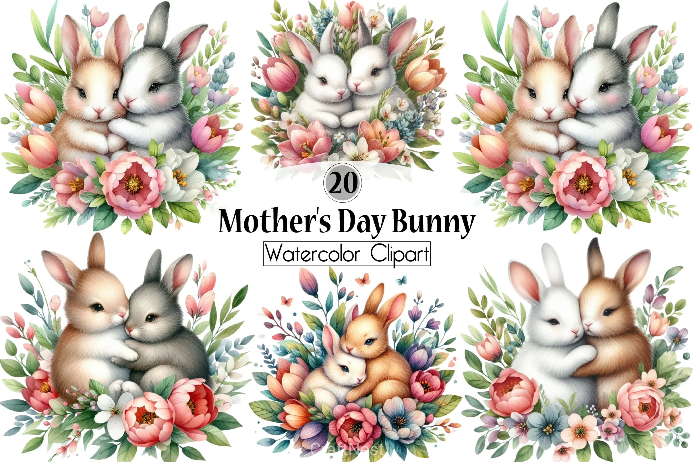 Mother's Day Bunny Clipart Bundle - CraftNest - Digital Crafting and Art