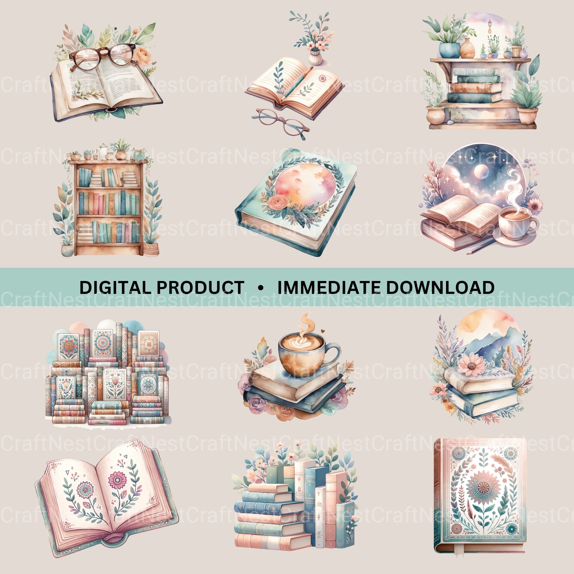 Boho Books Clipart Bundle - CraftNest - Digital Crafting and Art