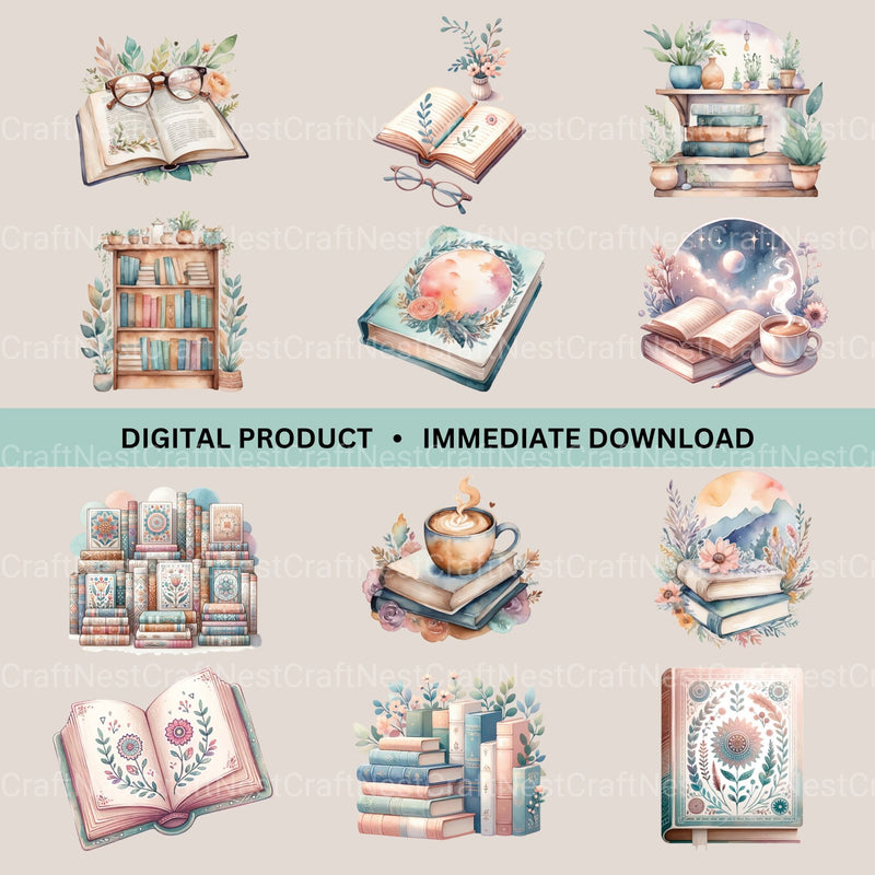Boho Books Clipart Bundle - CraftNest - Digital Crafting and Art