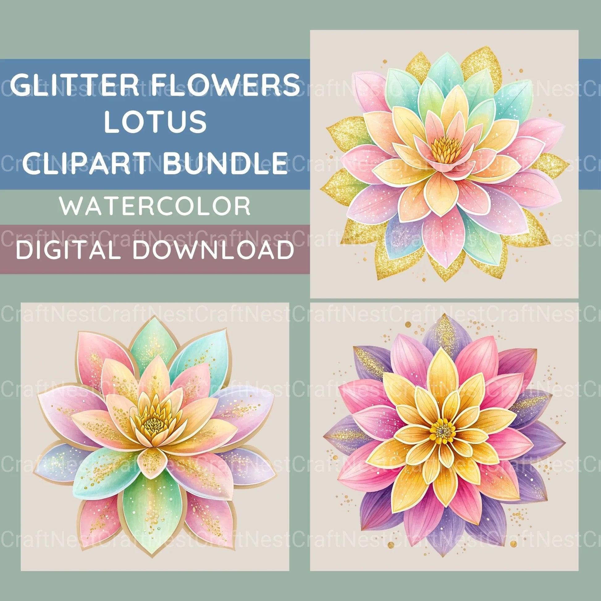 Glitter Flowers Clipart Bundle - CraftNest - Digital Crafting and Art