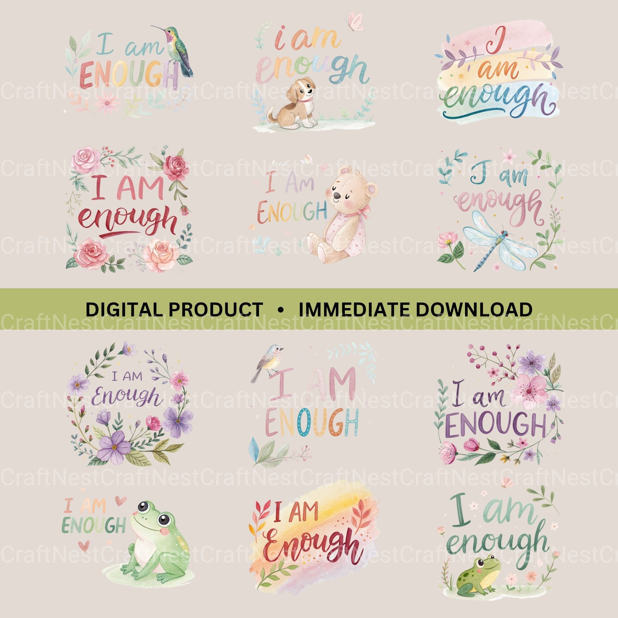 I Am Enough Words Clipart Bundle - CraftNest - Digital Crafting and Art