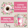 Coffee Floral Pink Clipart Bundle
