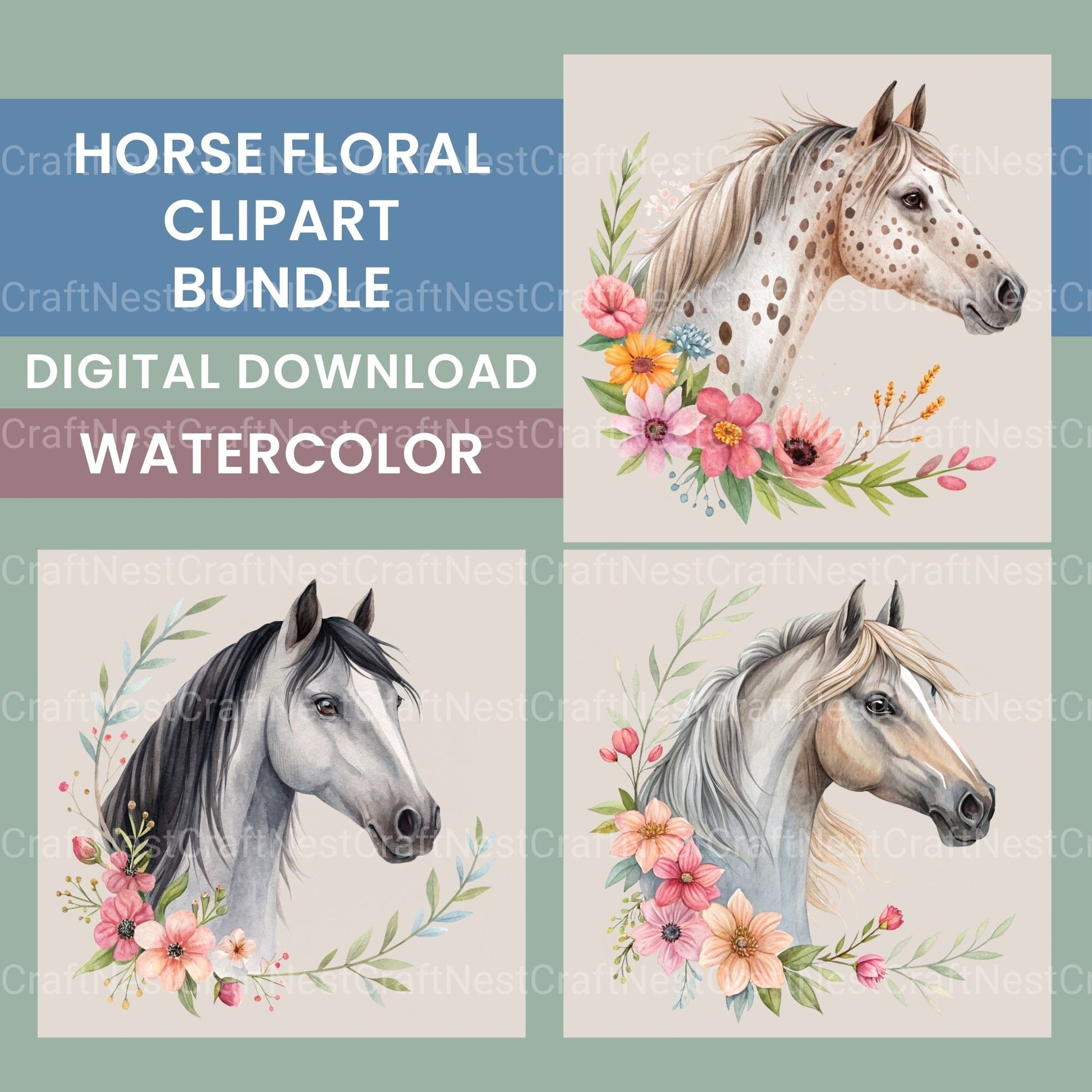 Horse Heads Clipart Bundle - CraftNest - Digital Crafting and Art