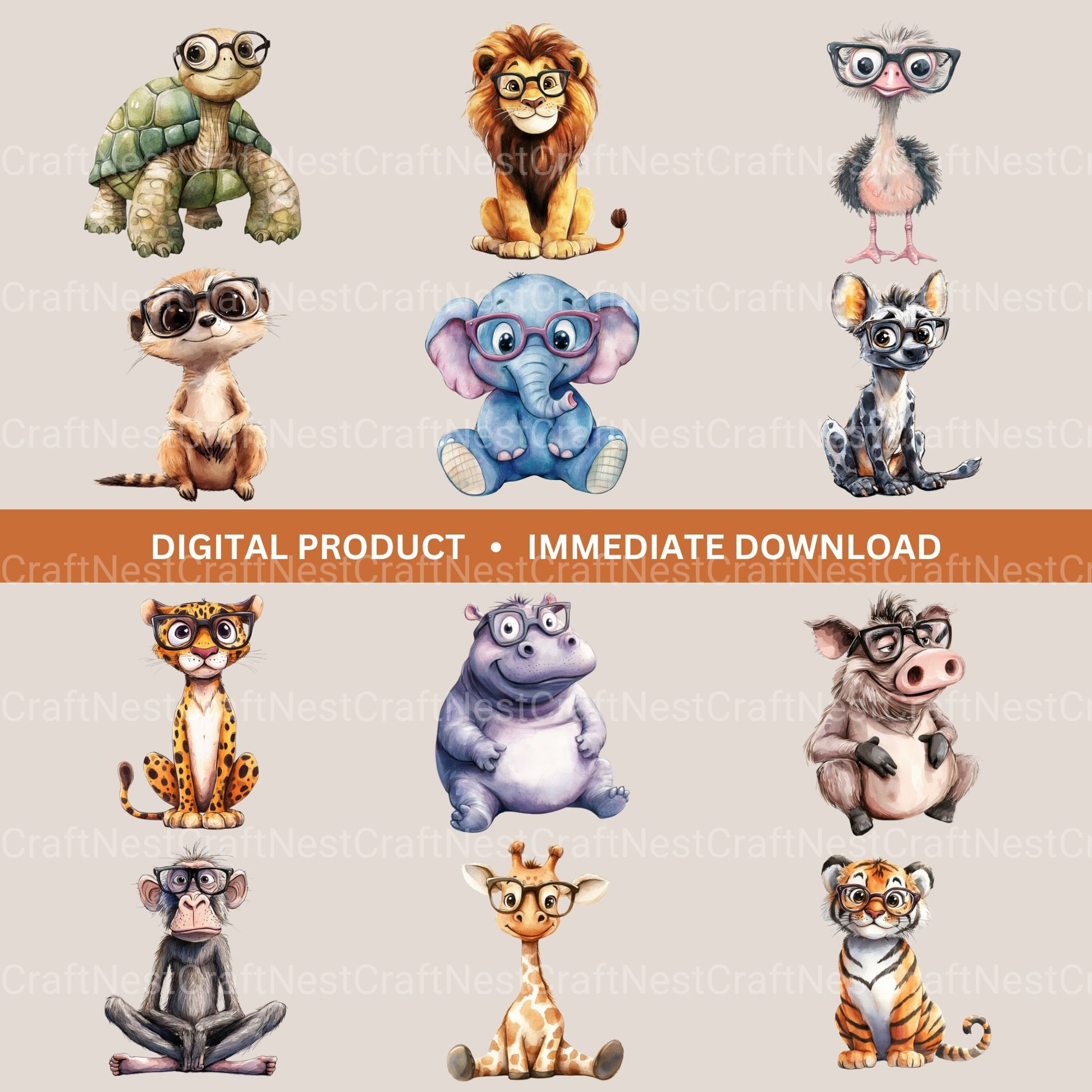 Animals Wearing Glasses Clipart Bundle - CraftNest - Digital Crafting and Art