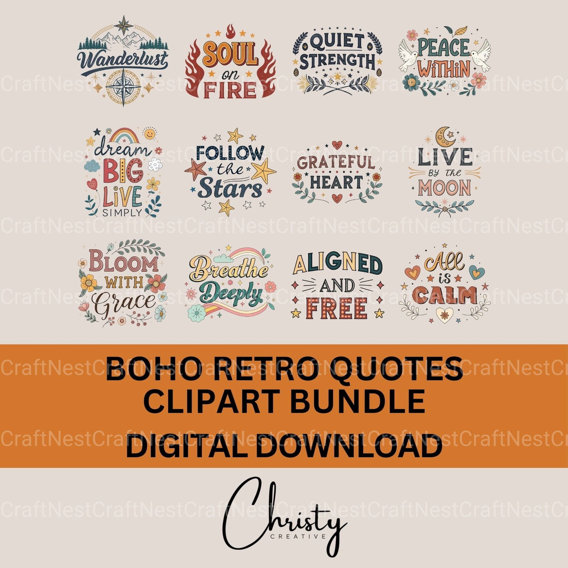 Boho Retro Quotes Clipart Bundle - CraftNest - Digital Crafting and Art