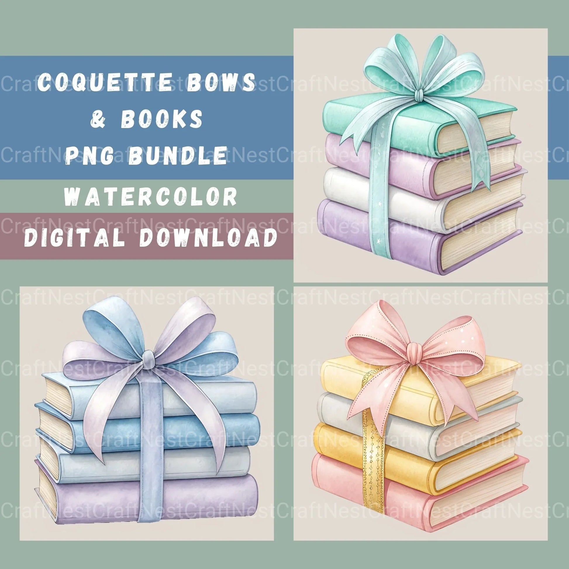 Books N Bows Clipart Bundle - CraftNest - Digital Crafting and Art