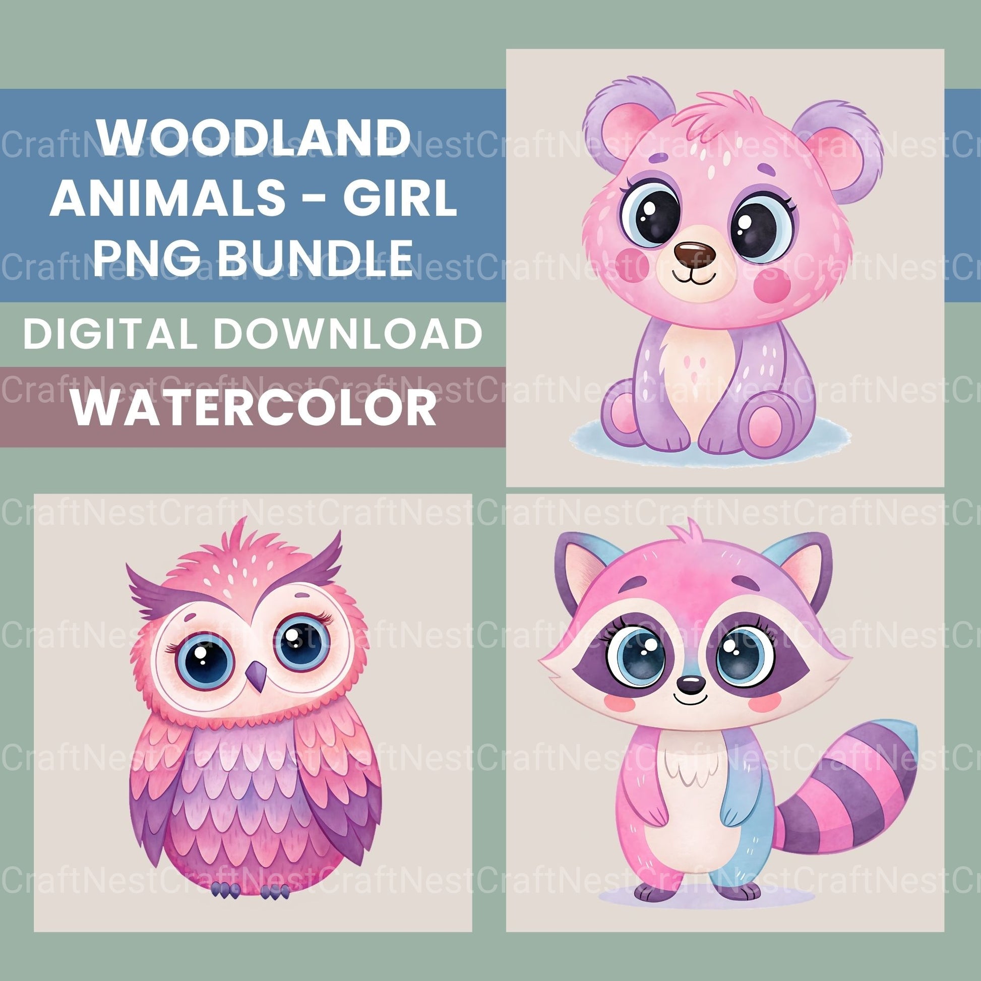 Girl Woodland Animals Clipart Bundle - CraftNest - Digital Crafting and Art