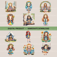 Hippie Girls ( 1) Clipart Bundle - CraftNest - Digital Crafting and Art
