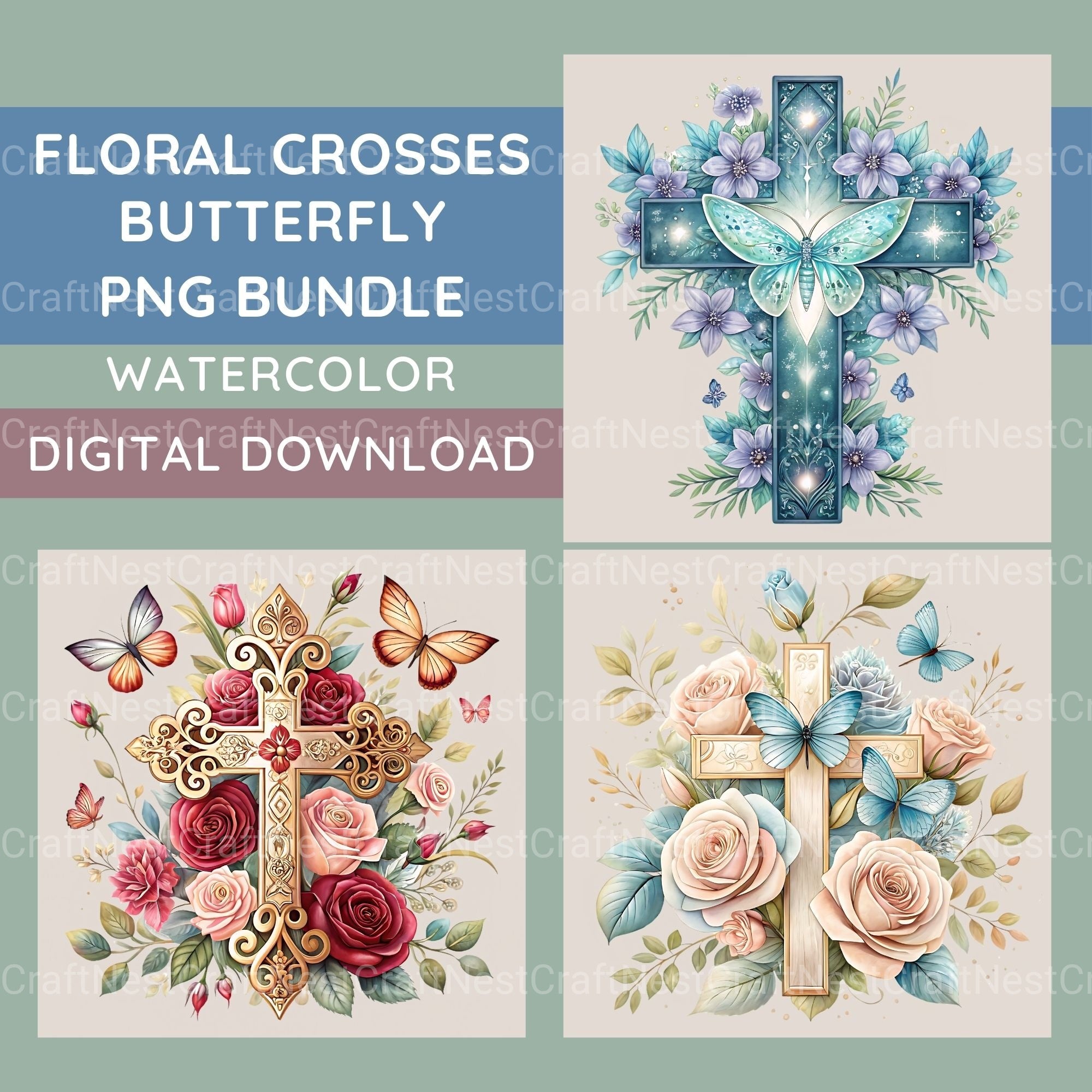 Cross Floral Butterfly Clipart Bundle - CraftNest - Digital Crafting and Art