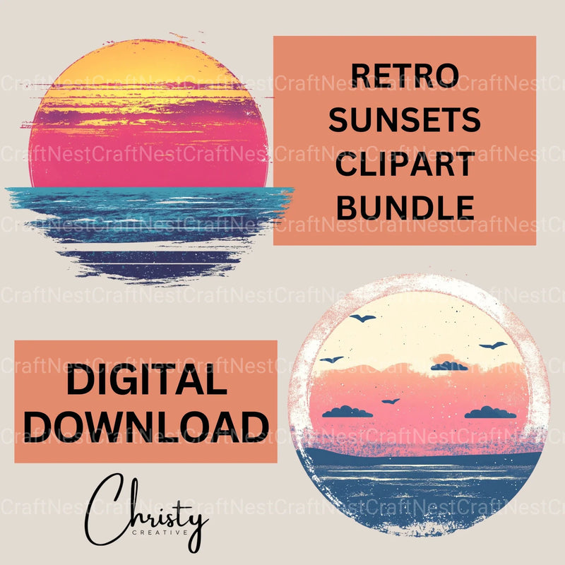 Retro Sunsets Clipart Bundle - CraftNest - Digital Crafting and Art