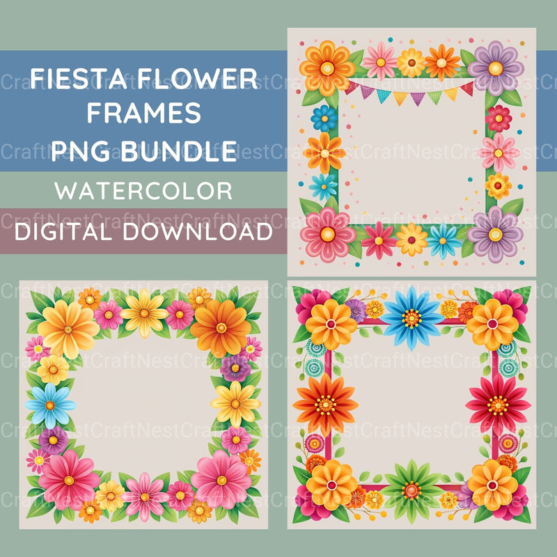 Fiesta Flower Frames Clipart Bundle - CraftNest - Digital Crafting and Art