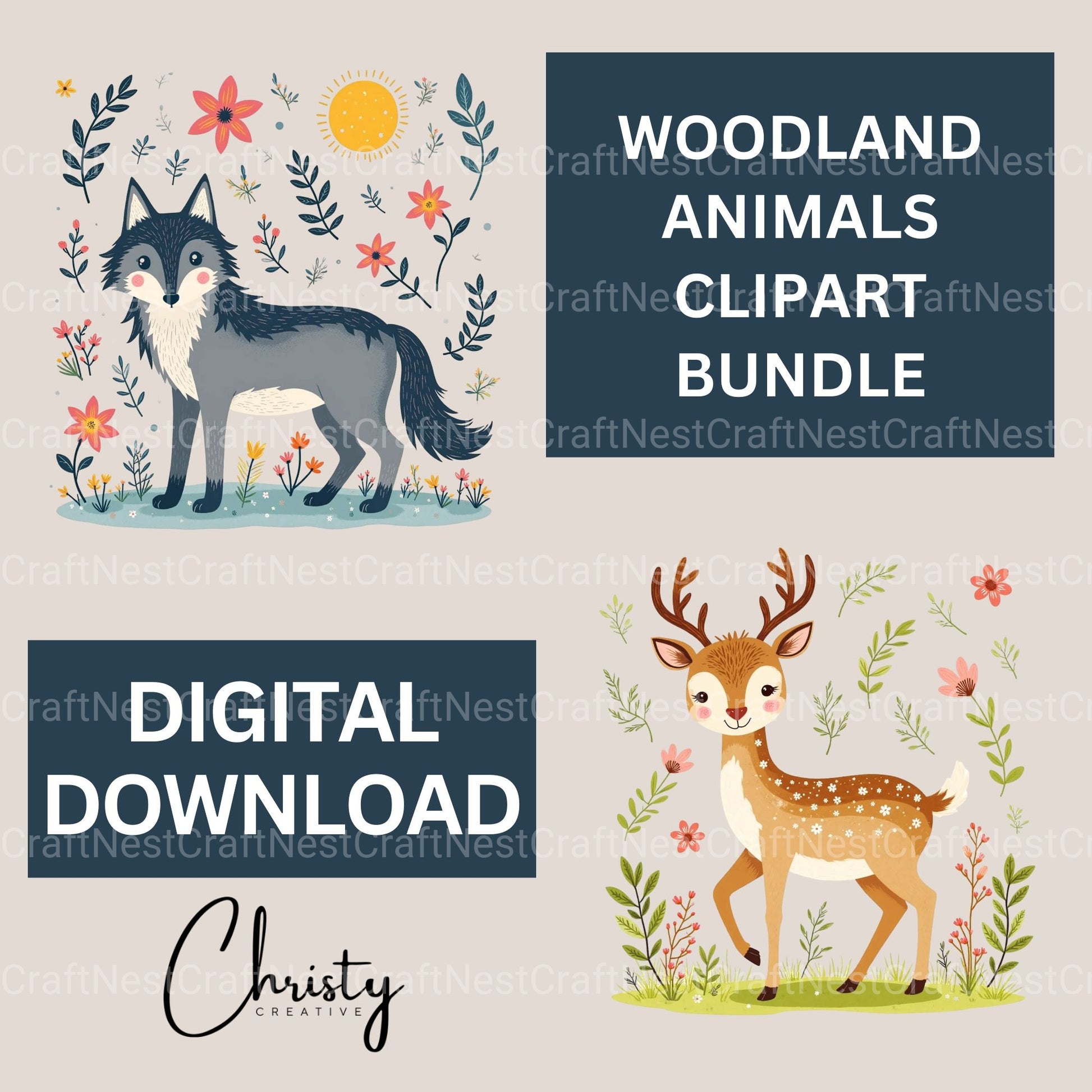Woodland Animals 2 Clipart Bundle 3 - CraftNest - Digital Crafting and Art