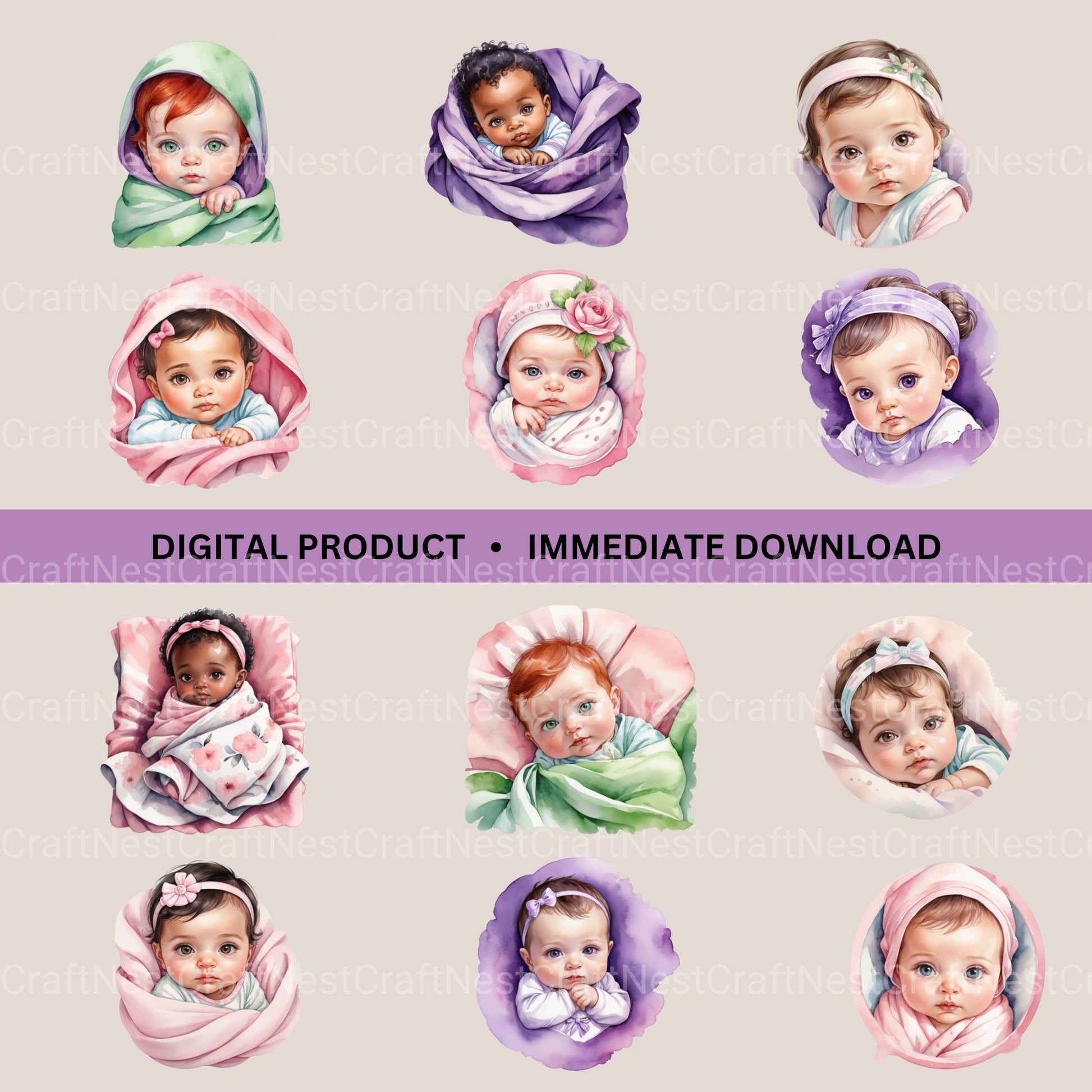 Baby Girls Clipart Bundle - CraftNest - Digital Crafting and Art