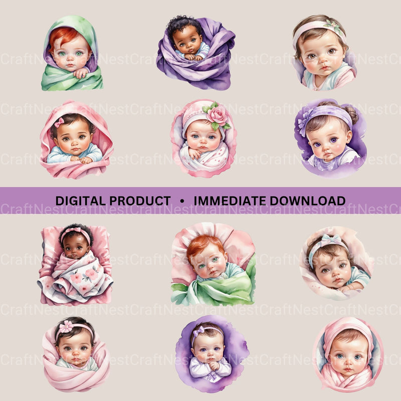 Baby Girls Clipart Bundle - CraftNest - Digital Crafting and Art