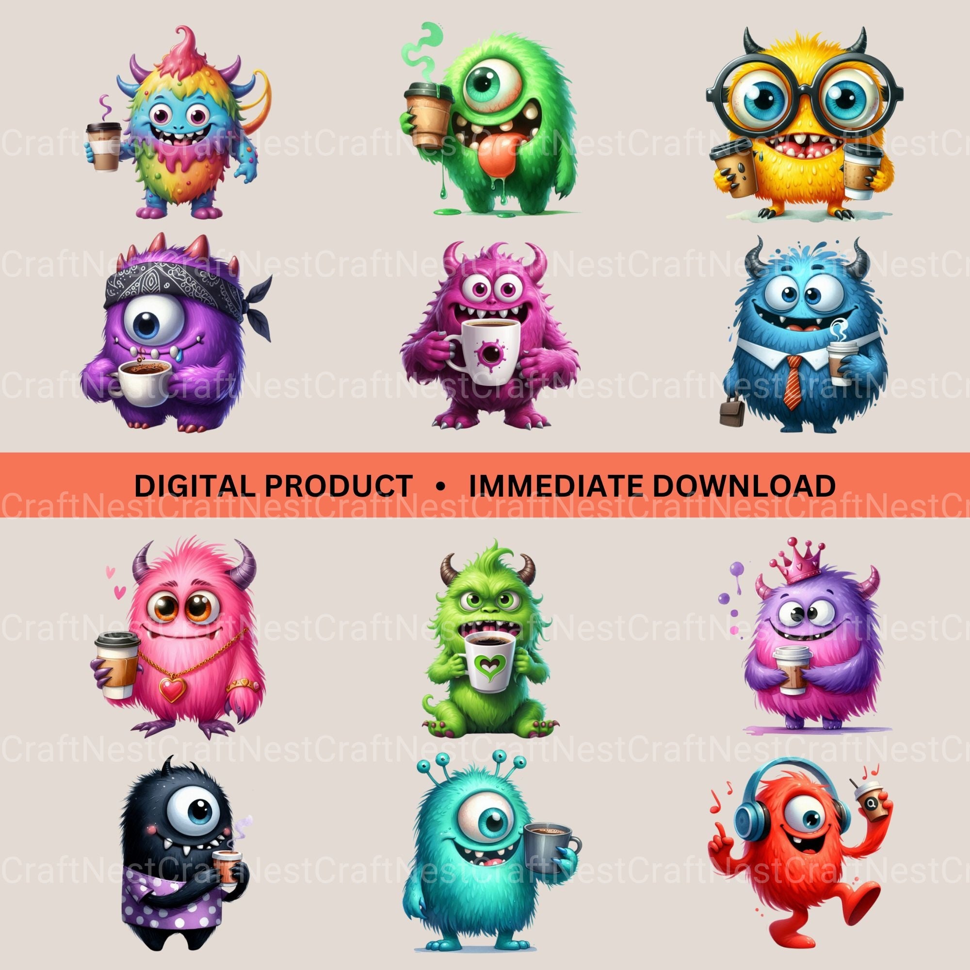 Coffee Monsters Updated Clipart Bundle - CraftNest - Digital Crafting and Art