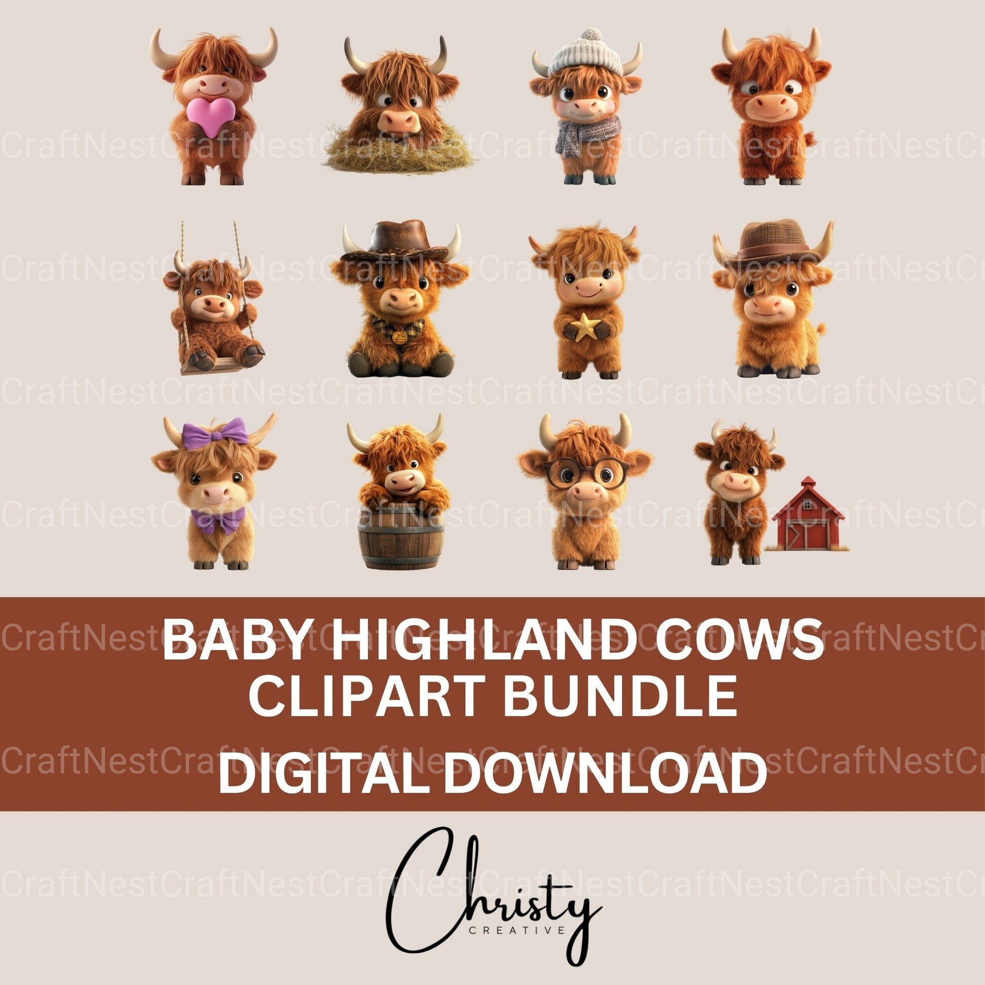 Highland Cows 3D Clipart Bundle - CraftNest - Digital Crafting and Art