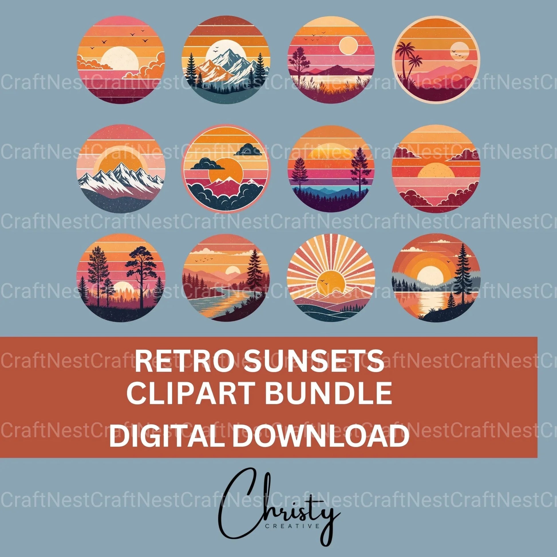 Retro Sunsets Clipart Bundle - CraftNest - Digital Crafting and Art