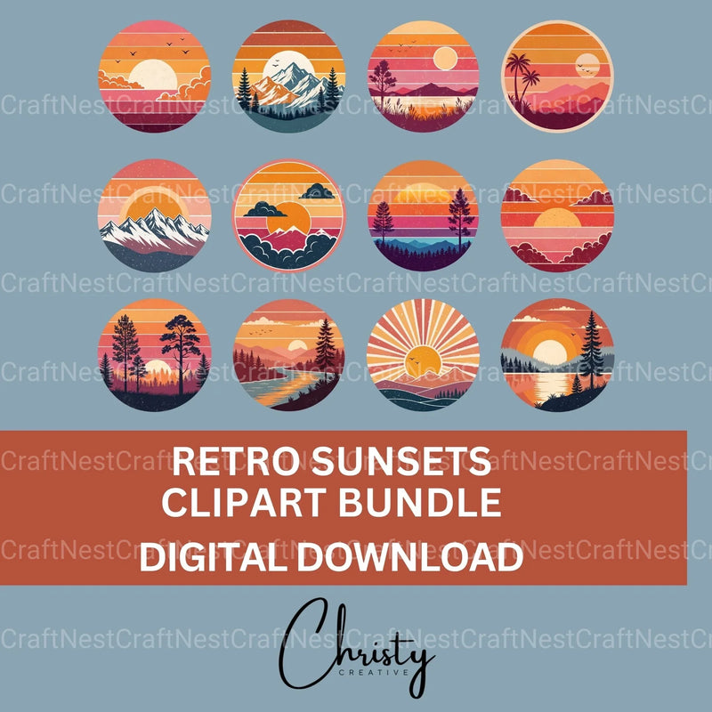 Retro Sunsets Clipart Bundle - CraftNest - Digital Crafting and Art