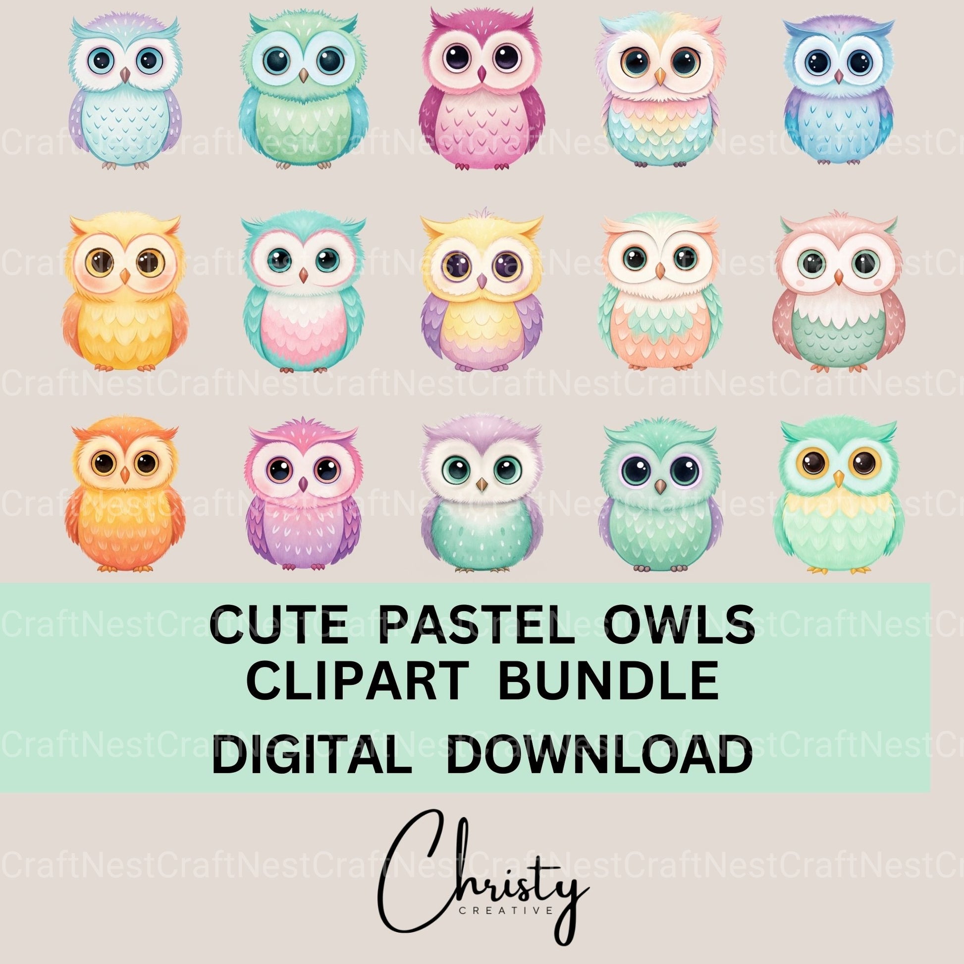 Pastel Owls Clipart Bundle - CraftNest - Digital Crafting and Art