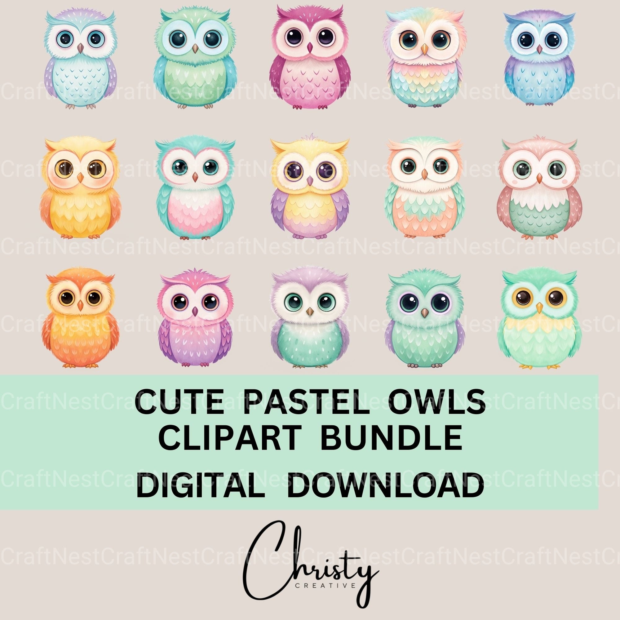 Pastel Owls Clipart Bundle - CraftNest - Digital Crafting and Art