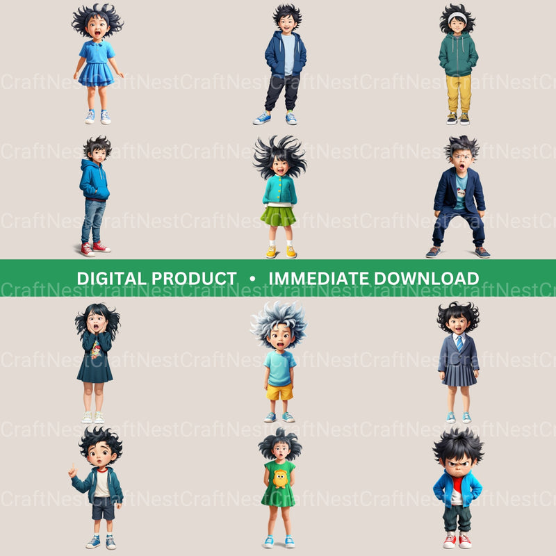 Quirky Kids Asian Clipart Bundle - CraftNest - Digital Crafting and Art
