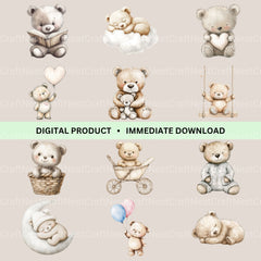Neutral Bear Nursery Clipart Bundle - CraftNest - Digital Crafting and Art