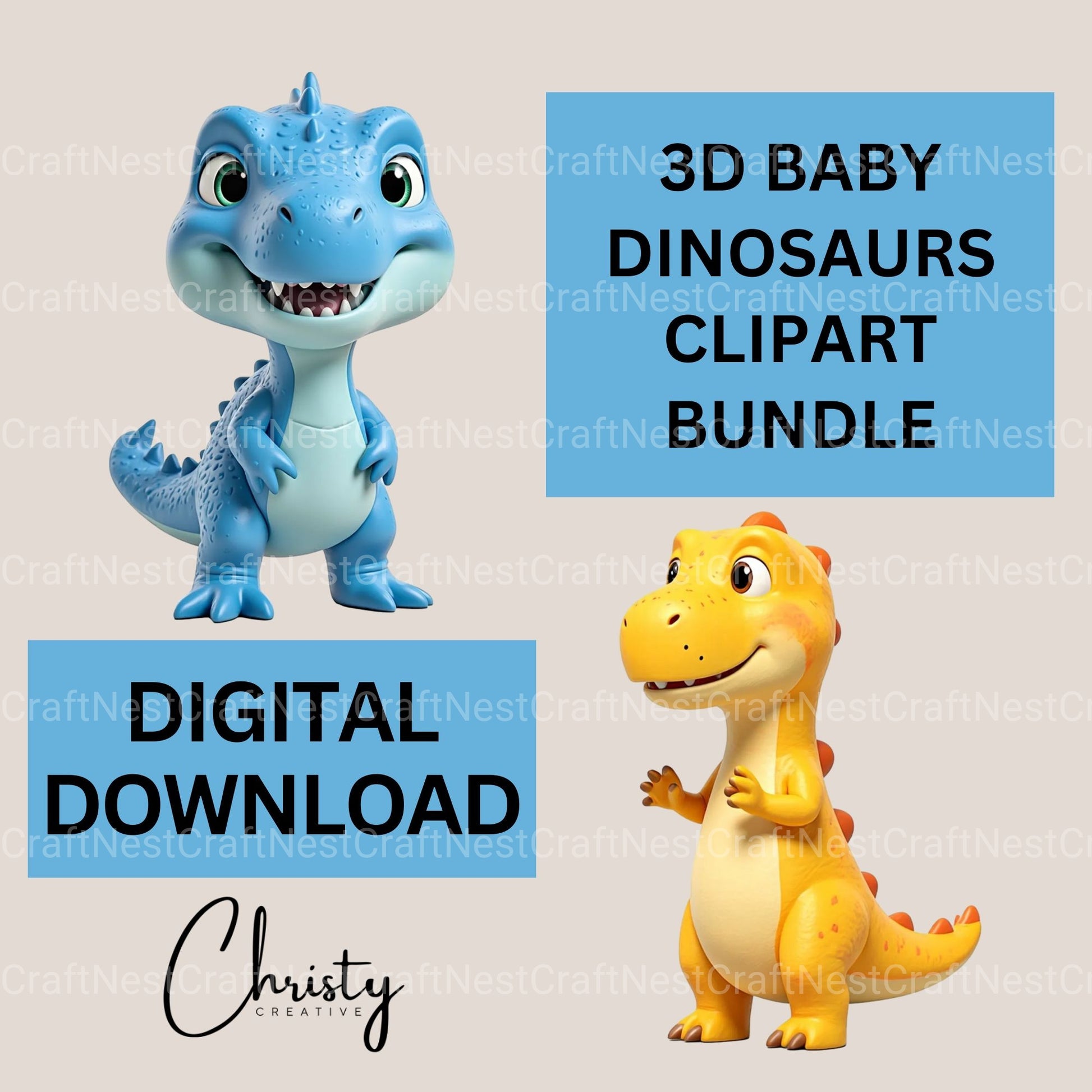 3D Baby Dinos Clipart Bundle - CraftNest - Digital Crafting and Art