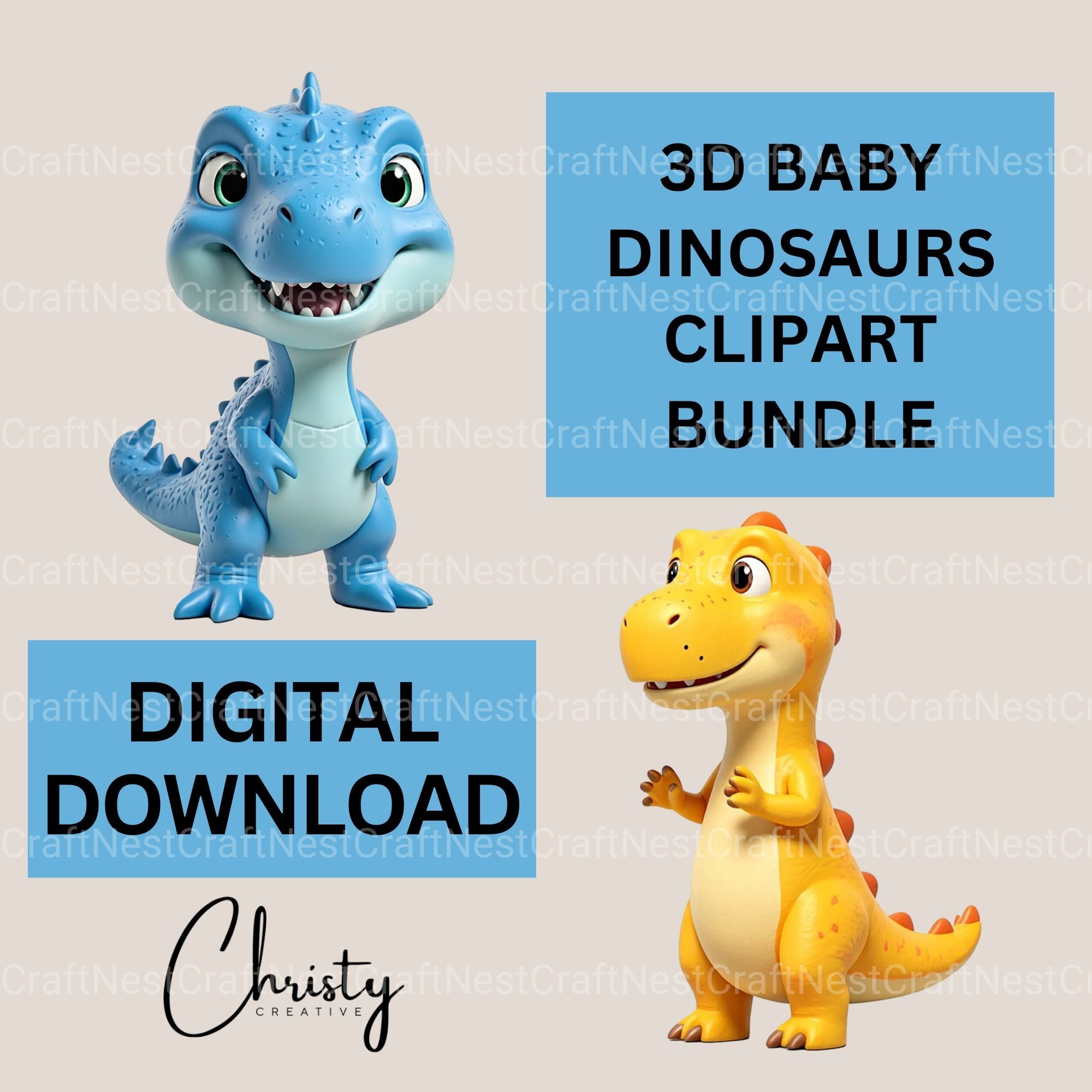 3D Baby Dinos Clipart Bundle - CraftNest - Digital Crafting and Art