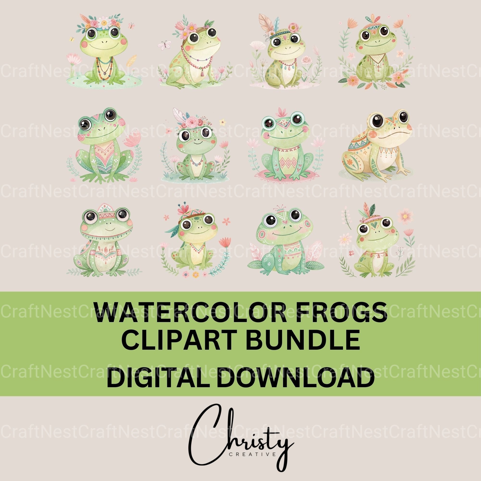 Boho Frogs Clipart Bundle - CraftNest - Digital Crafting and Art