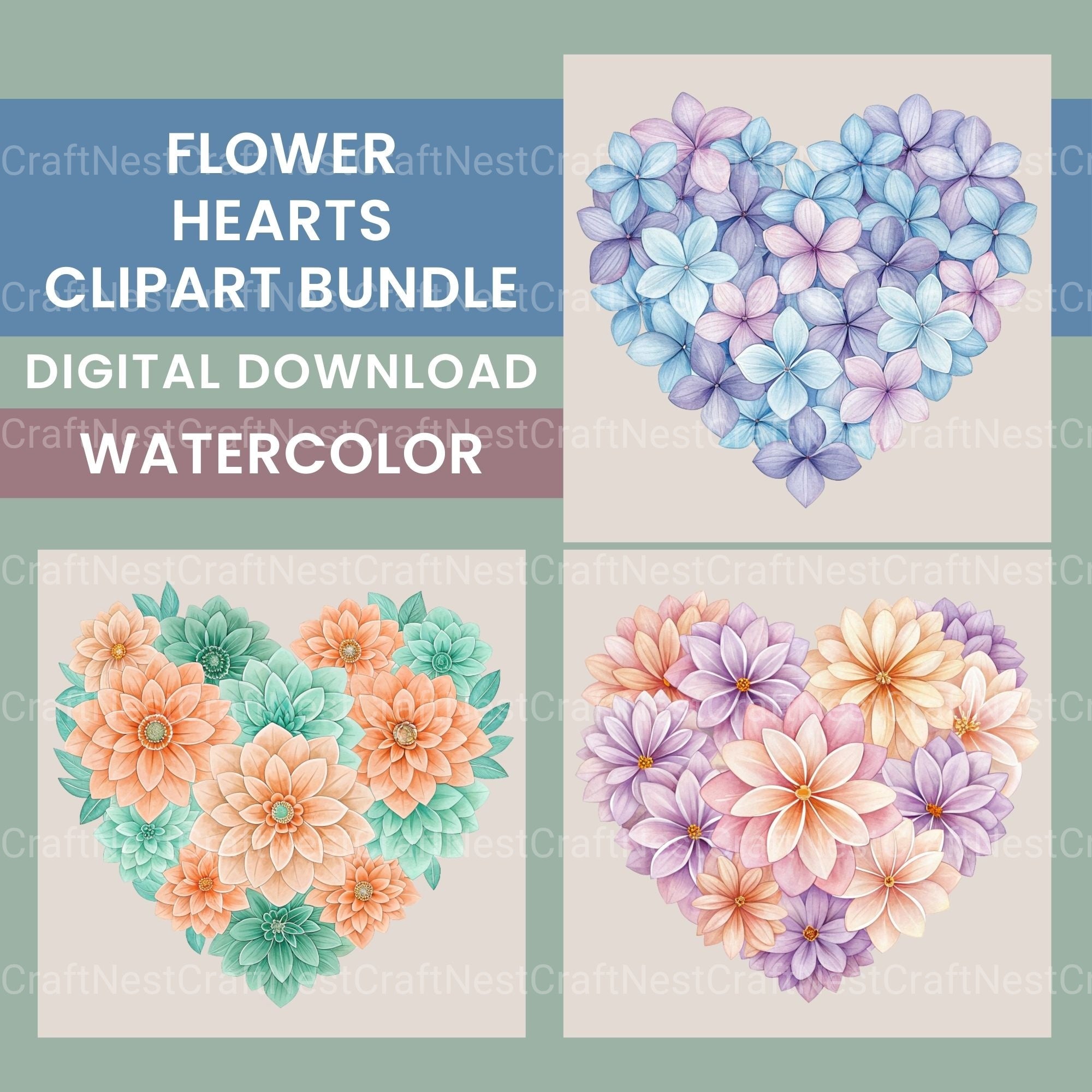 Flower Heart Clipart Bundle - CraftNest - Digital Crafting and Art