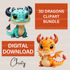 3D Dragons Clipart Bundle