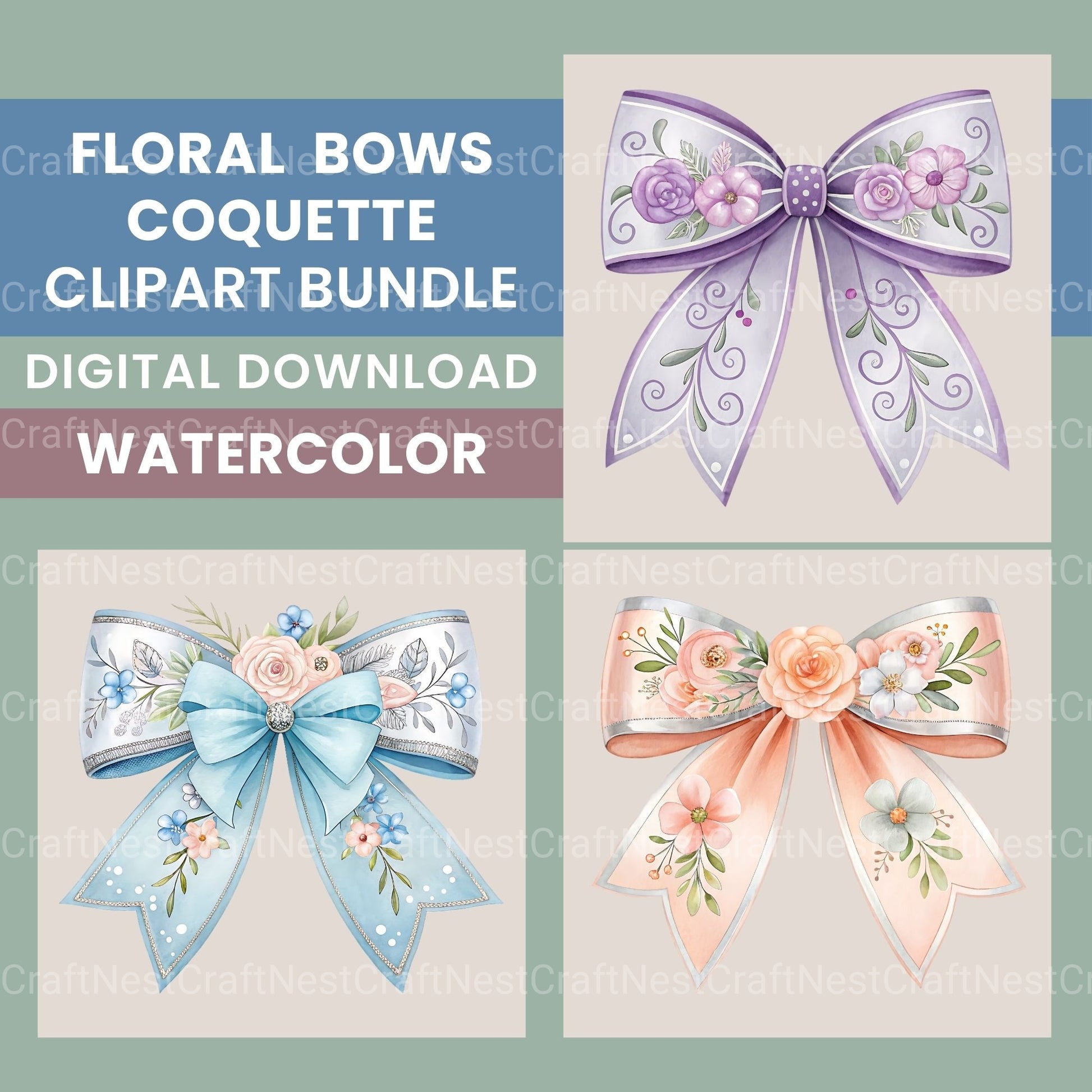 Floral Bows Clipart Bundle - CraftNest - Digital Crafting and Art