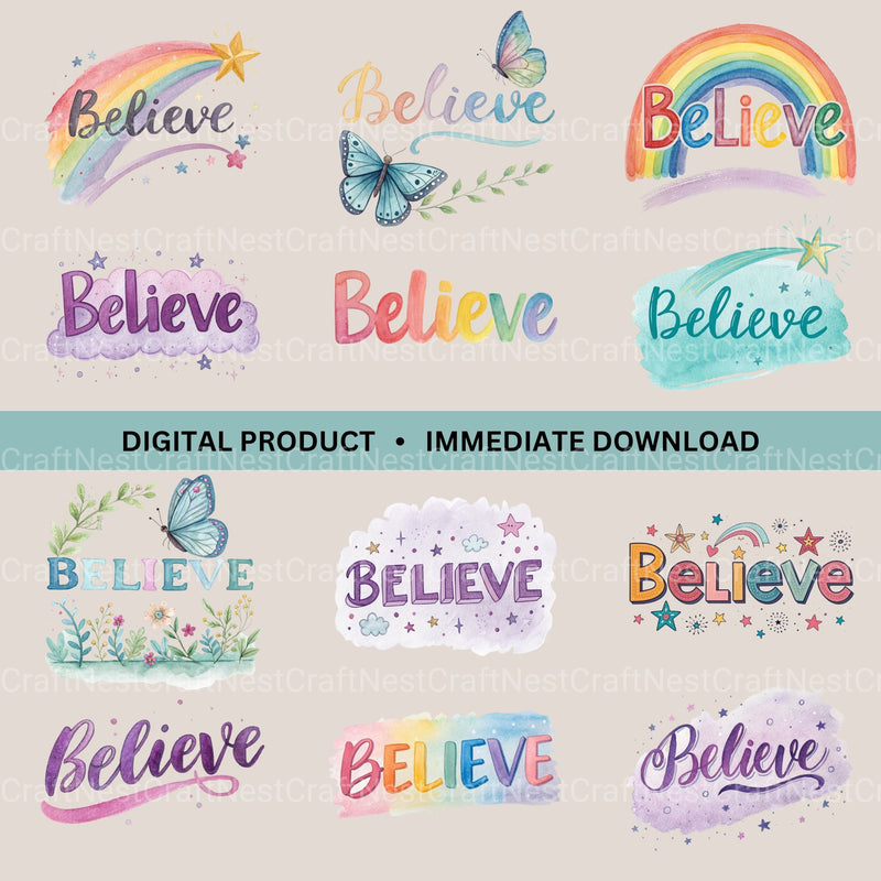 Believe Word Clipart Bundle - CraftNest - Digital Crafting and Art
