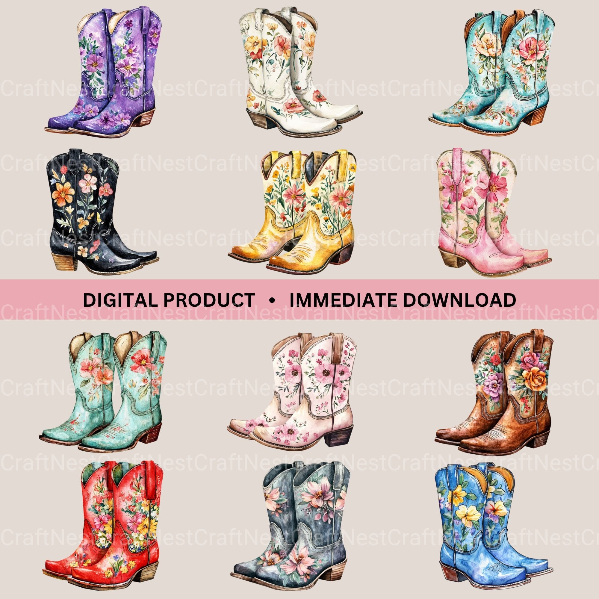 Lady Cowboy Boots Clipart Bundle - CraftNest - Digital Crafting and Art