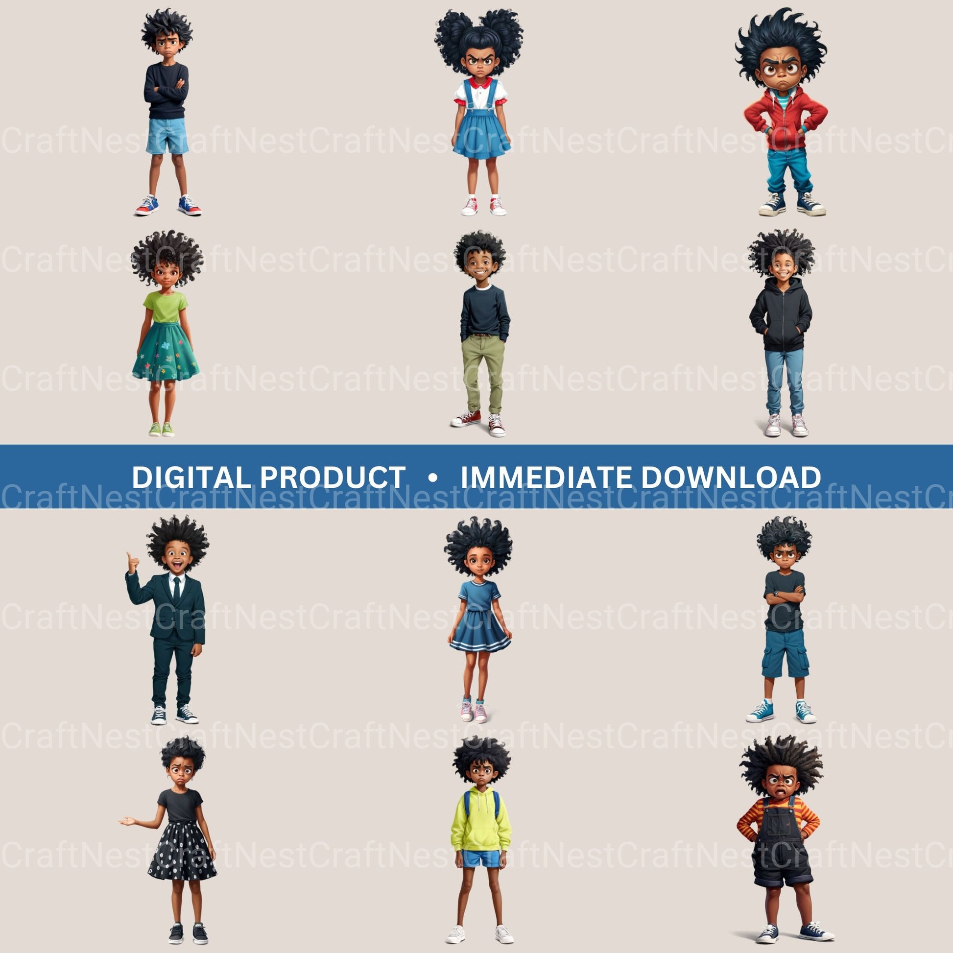 Quirky Kids African American Clipart Bundle - CraftNest - Digital Crafting and Art