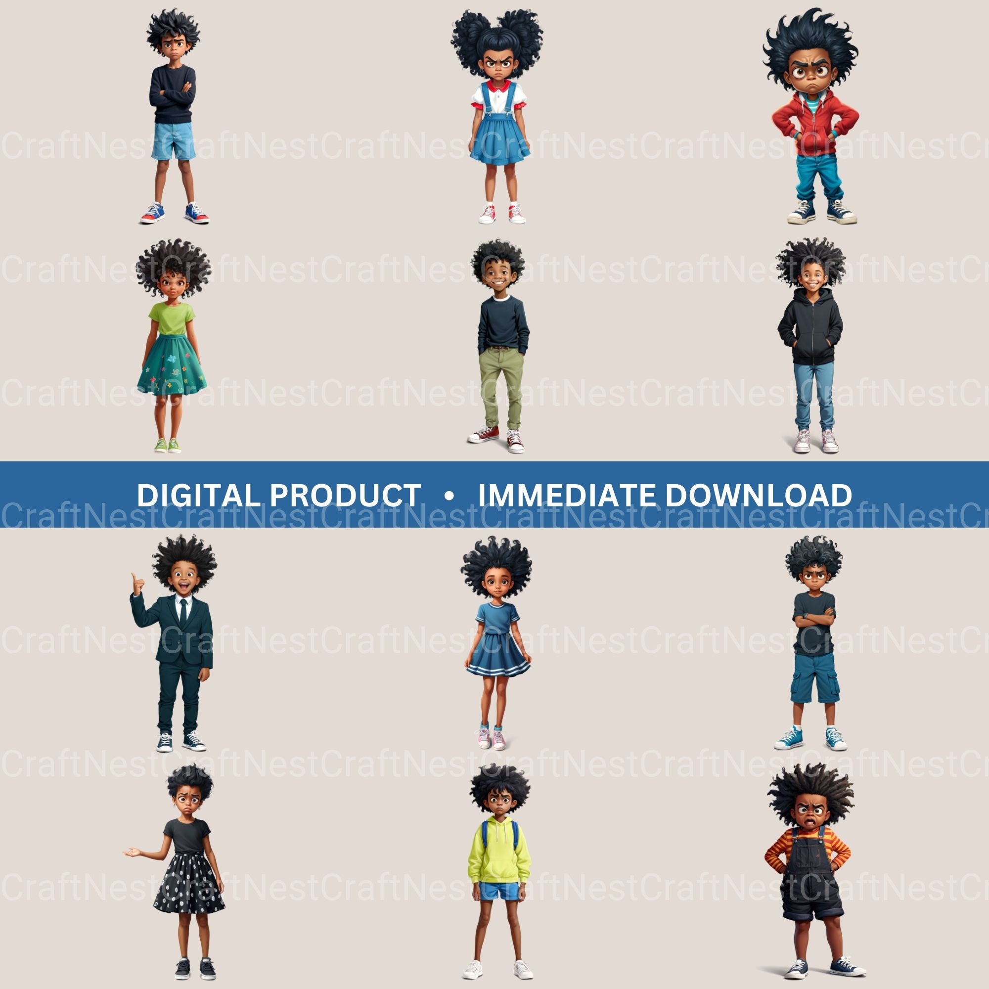 Quirky Kids African American Clipart Bundle - CraftNest - Digital Crafting and Art