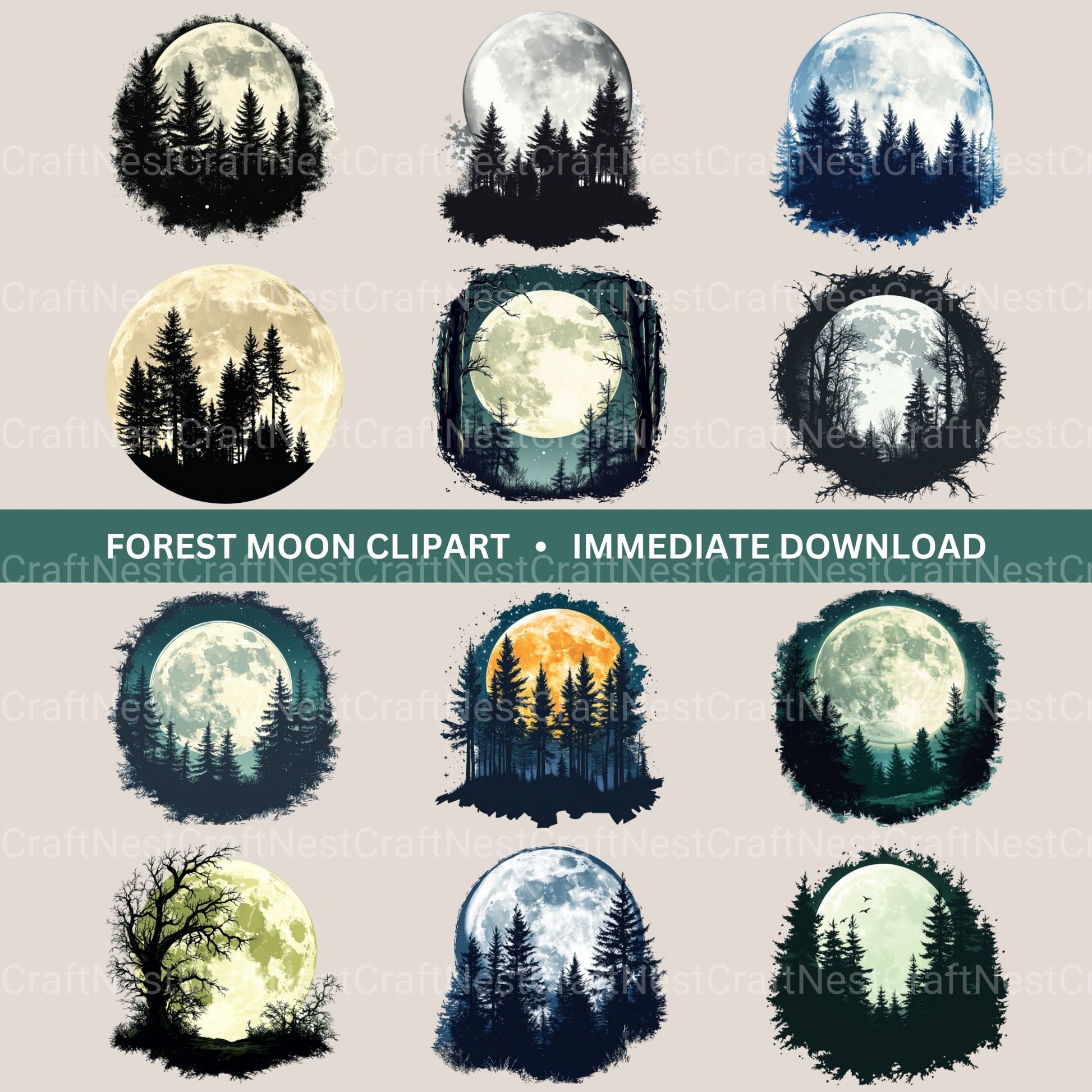 Forest Moon Clipart Bundle - CraftNest - Digital Crafting and Art