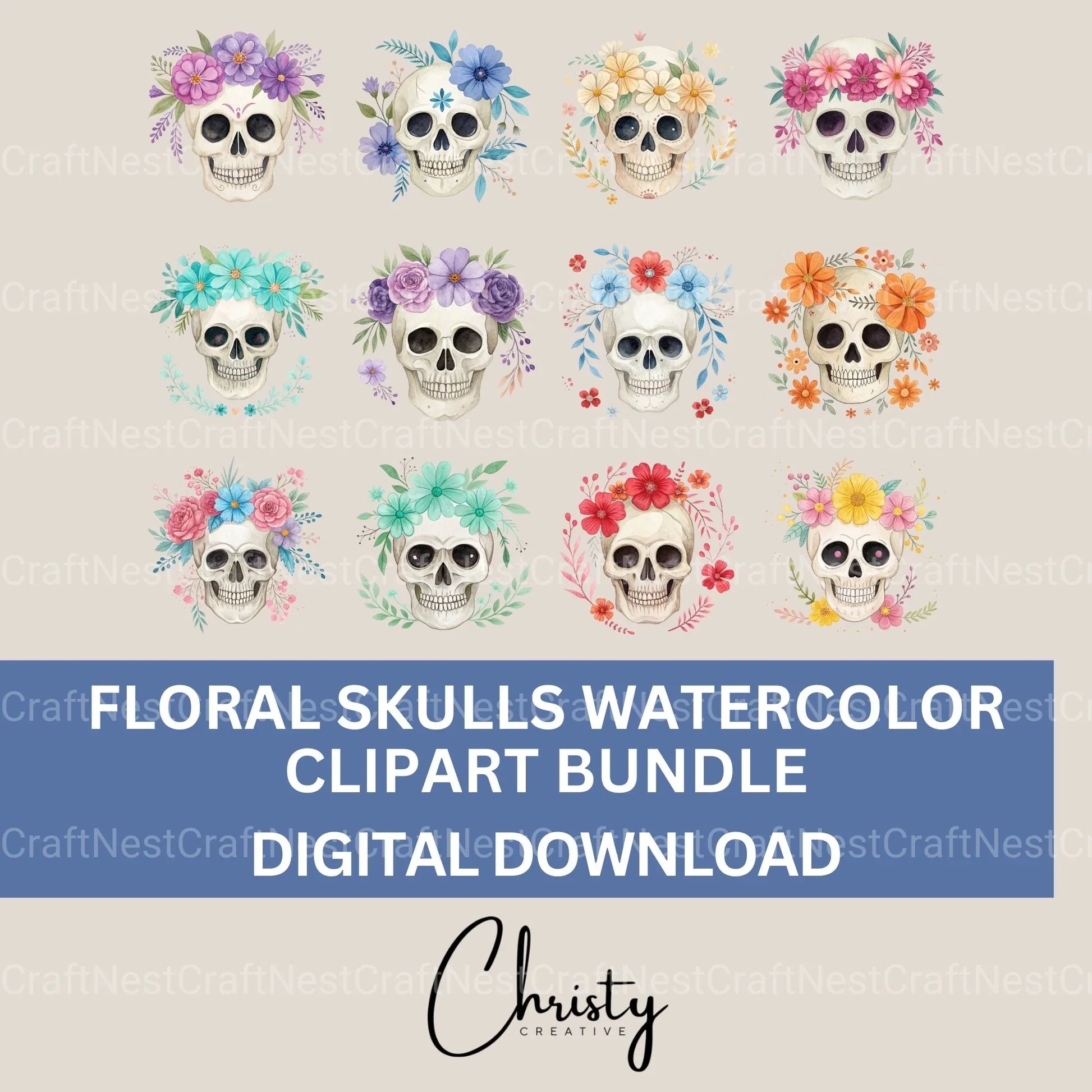 Skulls Floral Clipart Bundle - CraftNest - Digital Crafting and Art