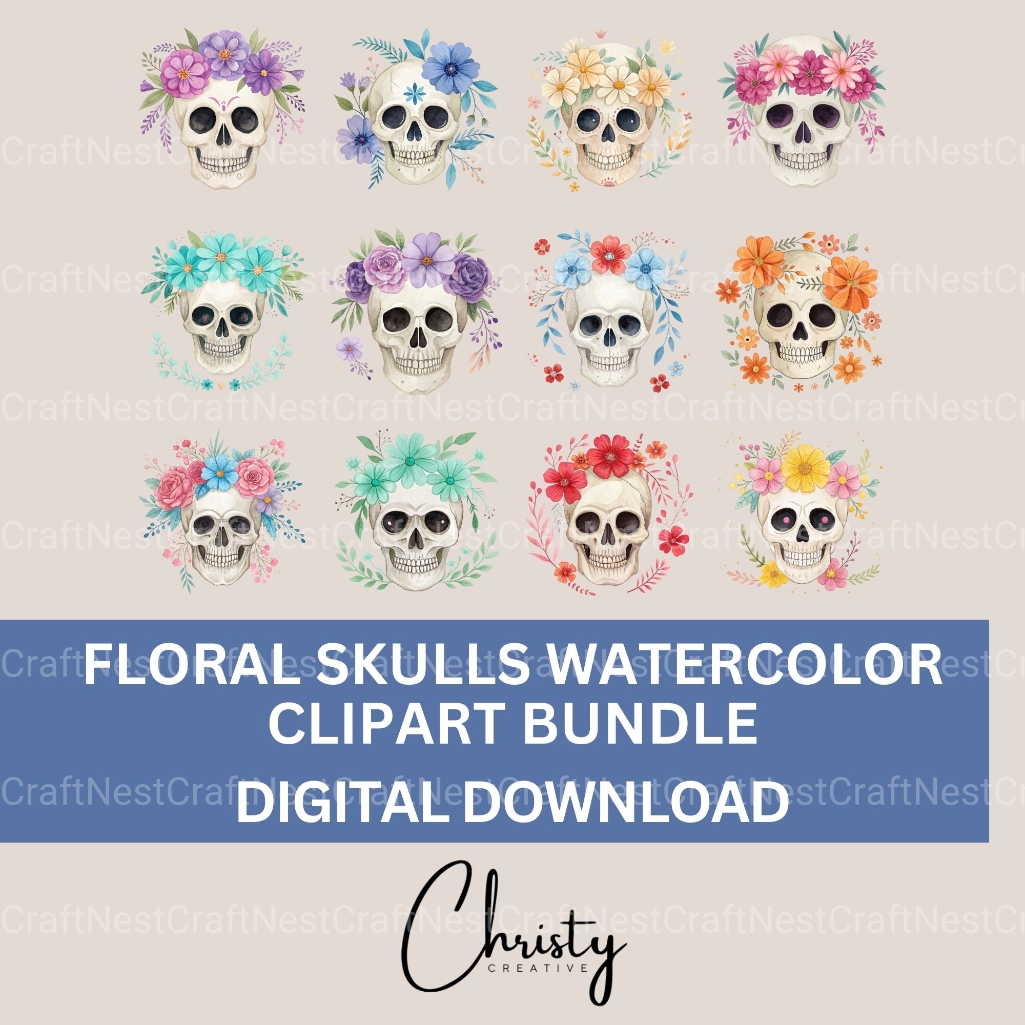 Skulls Floral Clipart Bundle - CraftNest - Digital Crafting and Art